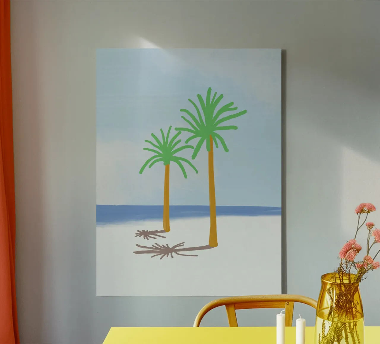 Palm tree shadow canvas with Floater frame by Little Dean