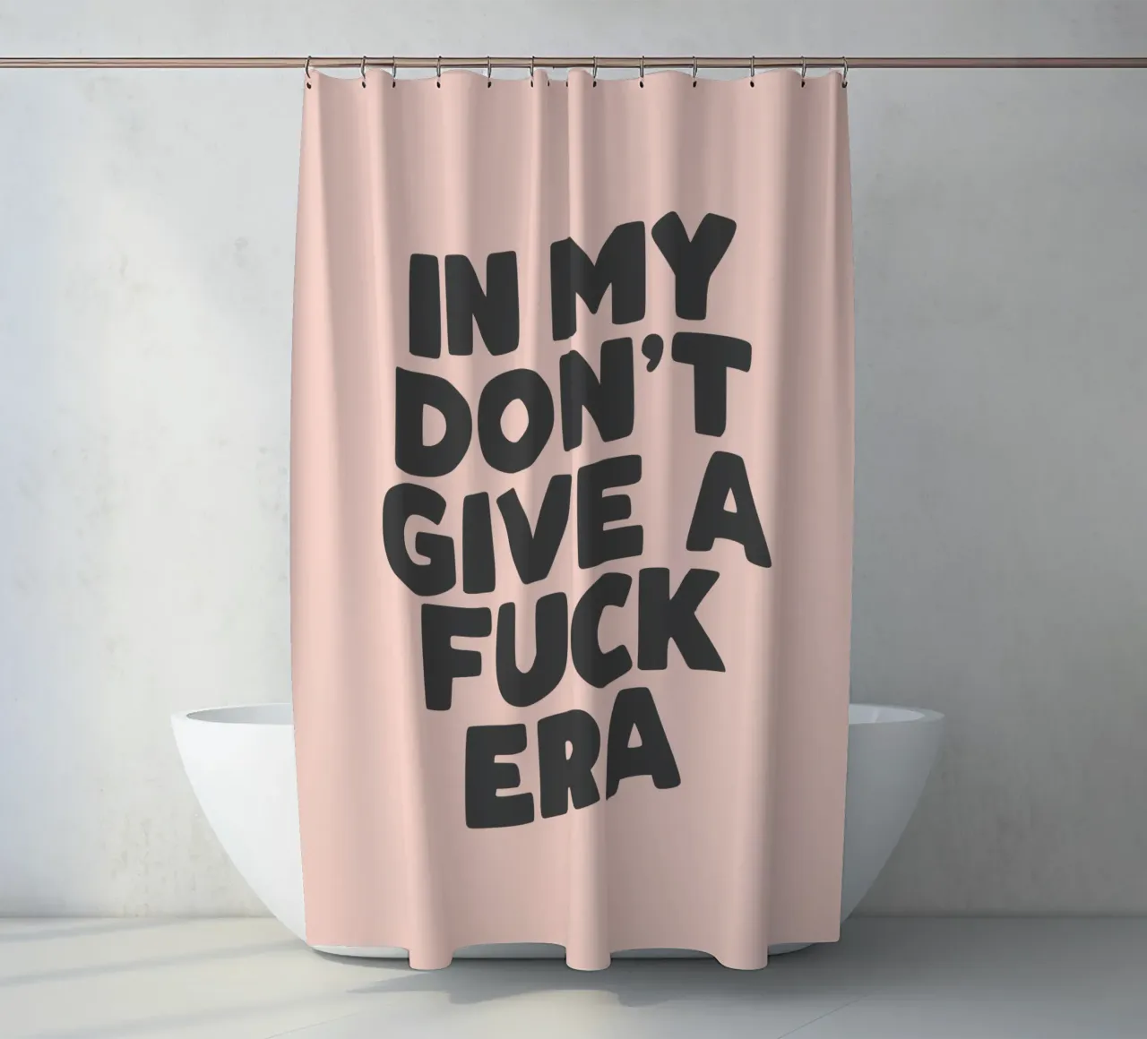 In My Don't Give a Fuck Era Sassy Typography Print in Peach douchegordijn van THE MOTIVATED TYPE