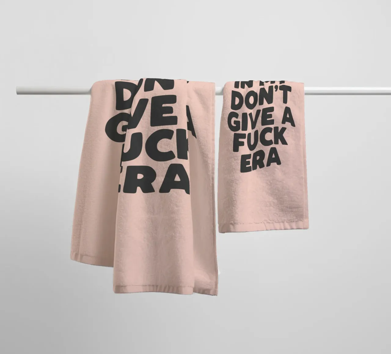 In My Don't Give a Fuck Era Sassy Typography Print in Peach towel by THE MOTIVATED TYPE