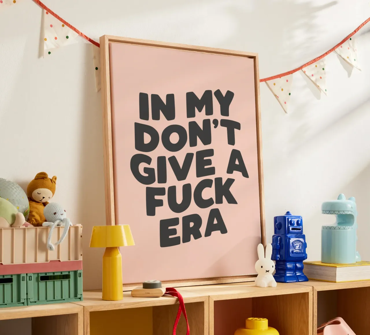 In My Don't Give a Fuck Era Sassy Typography Print in Peach canvas van THE MOTIVATED TYPE