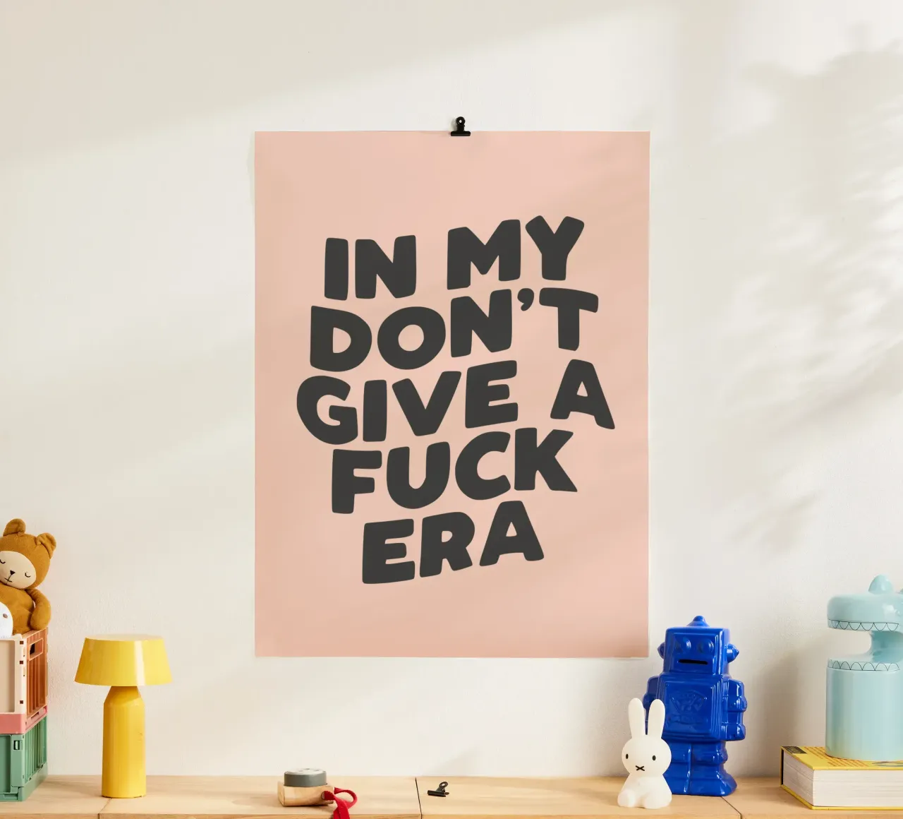 In My Don't Give a Fuck Era Sassy Typography Print in Peach hahnemühle van THE MOTIVATED TYPE