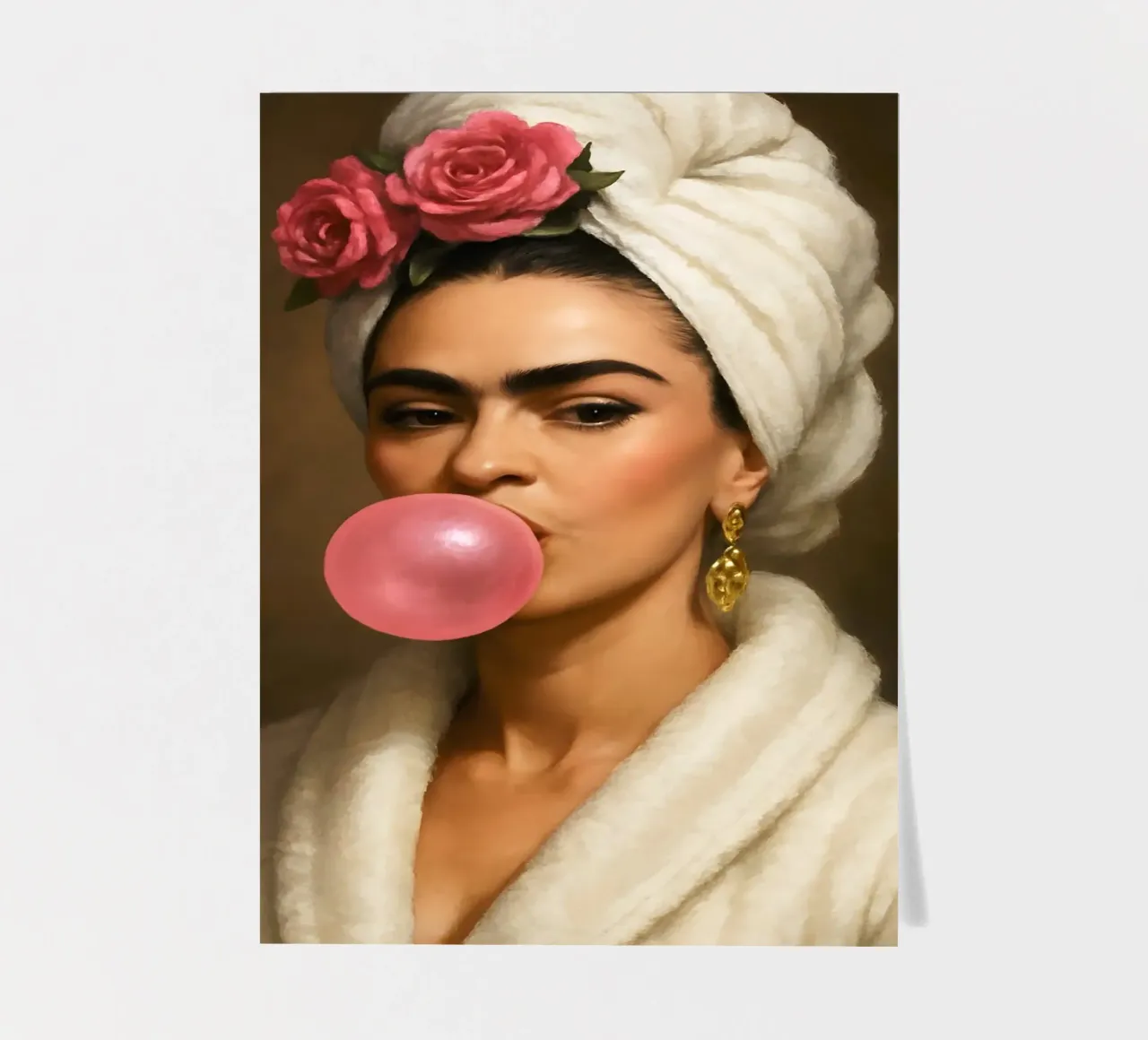Frida Kahlo Kaugummi im Bademantel Porträt Stickerbogen von ARTOMATIC