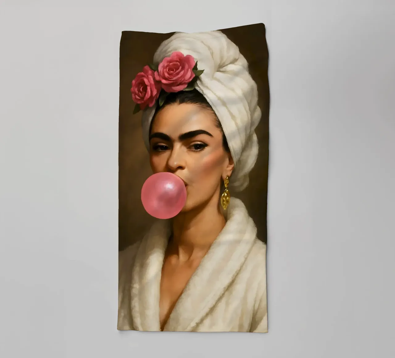 Frida Kahlo, gomma da masticare in accappatoio, ritratto asciugamano da bagno da ARTOMATIC