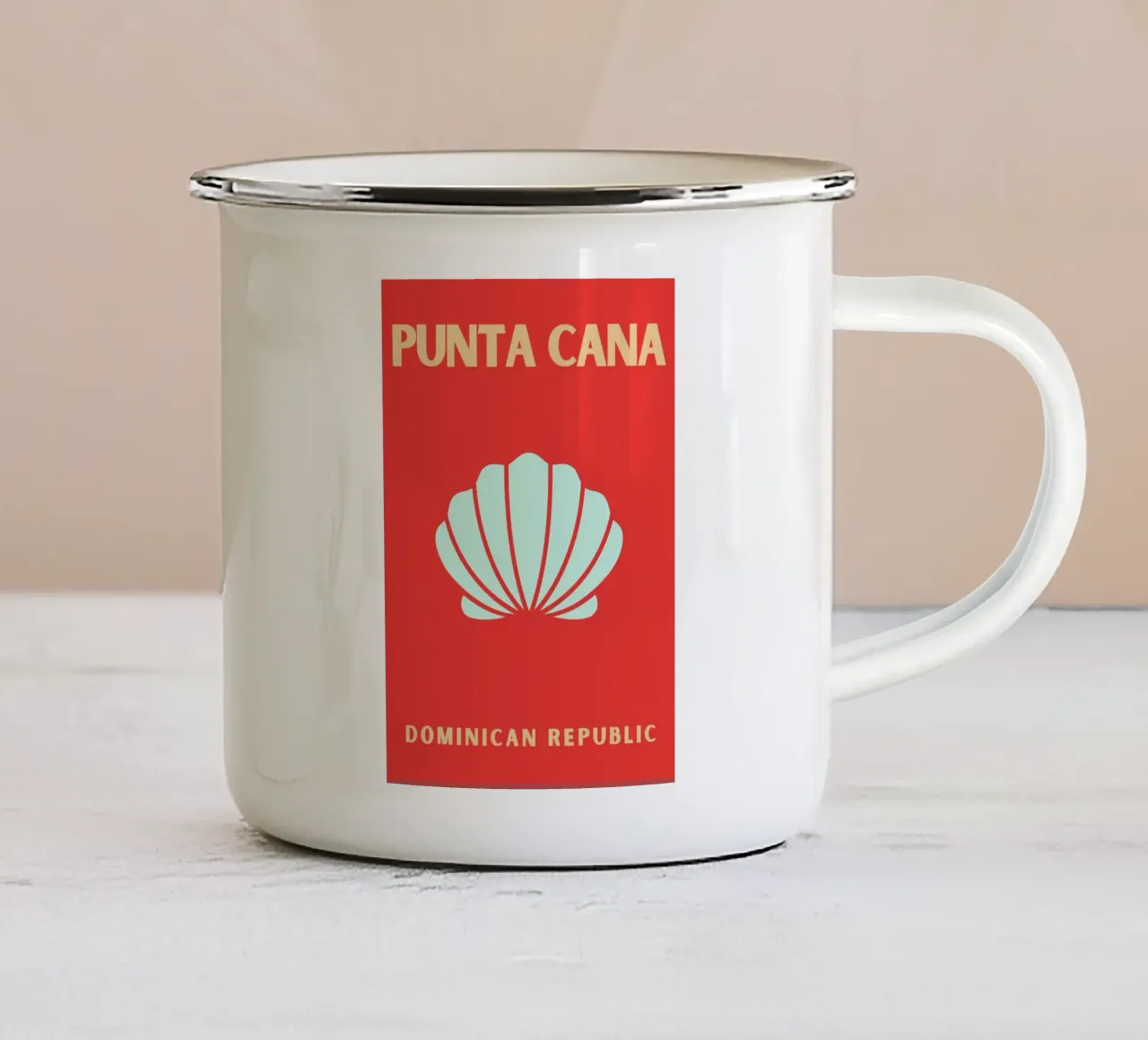 Conchiglia rossa Retro Beach Ocean Pop Art Illustrazione tazza in smalto da NorwesClub