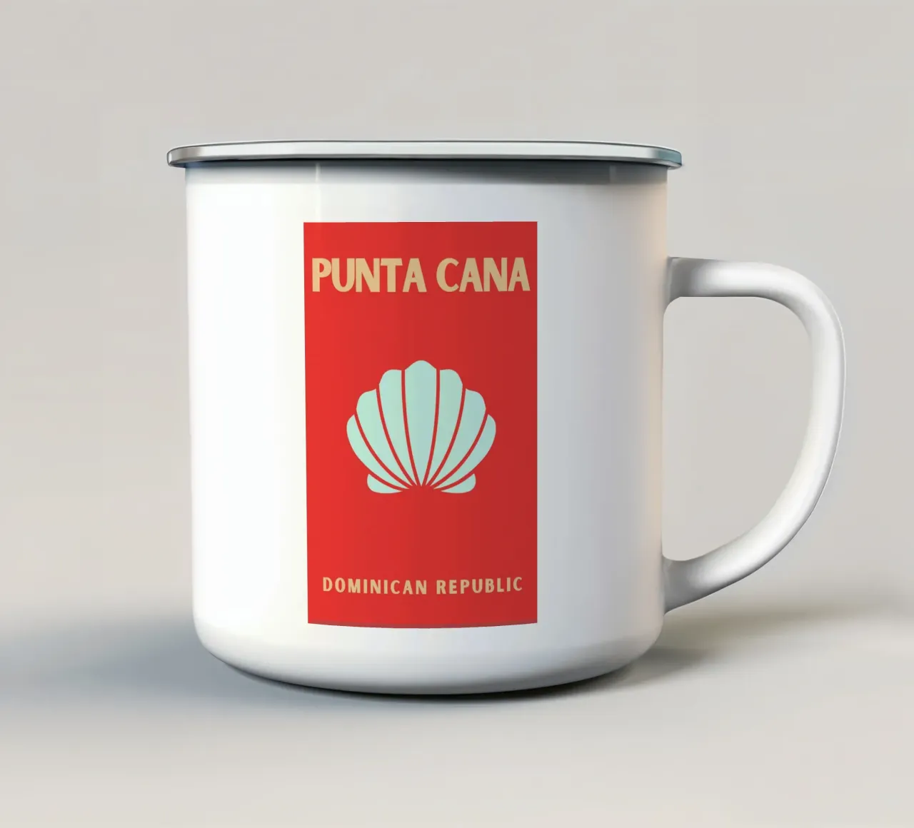 Conchiglia rossa Retro Beach Ocean Pop Art Illustrazione tazza in smalto da NorwesClub