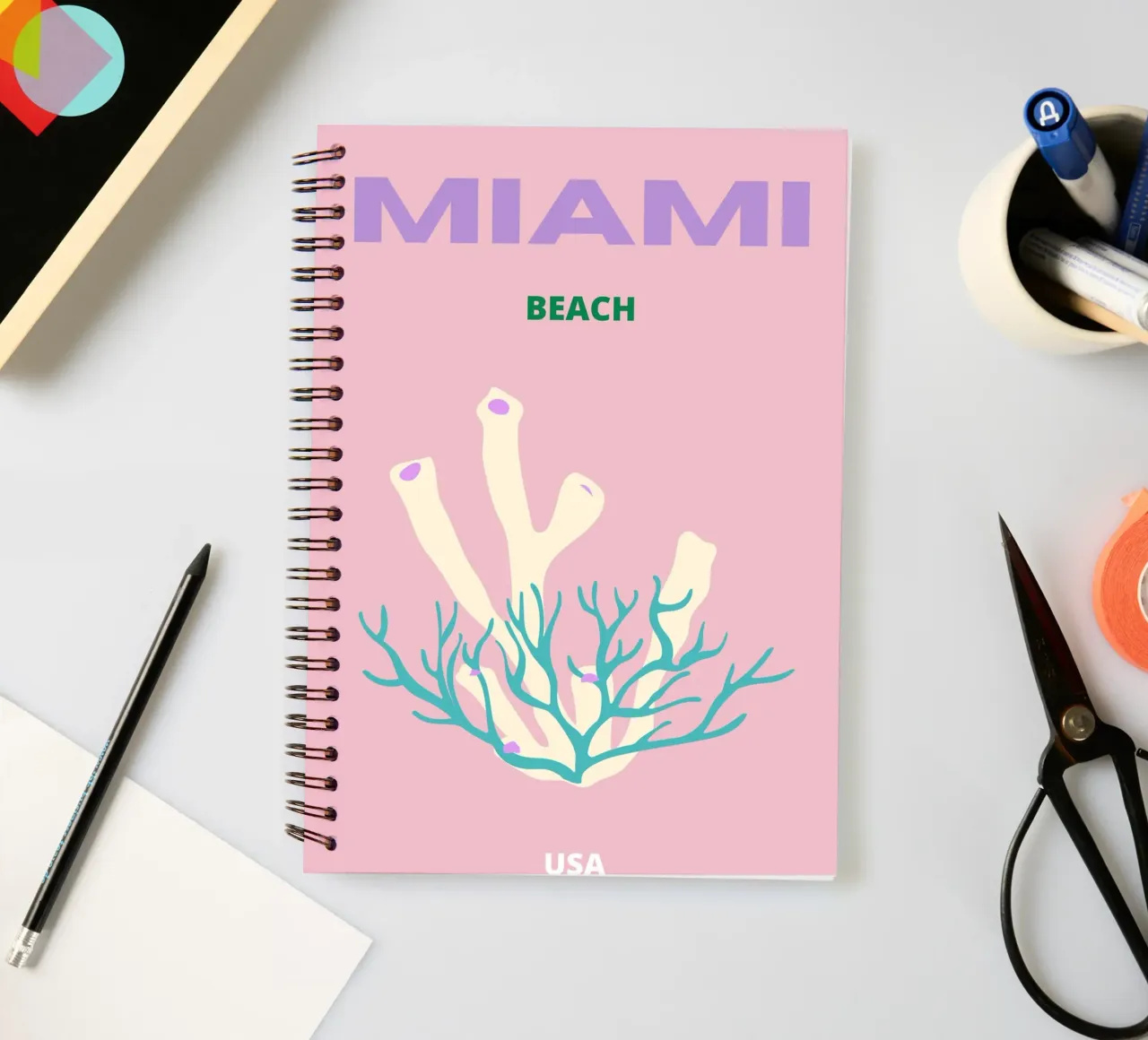 Abstract Pink Coral Retro Ocean Pop Art Print spiral notebook by NorwesClub