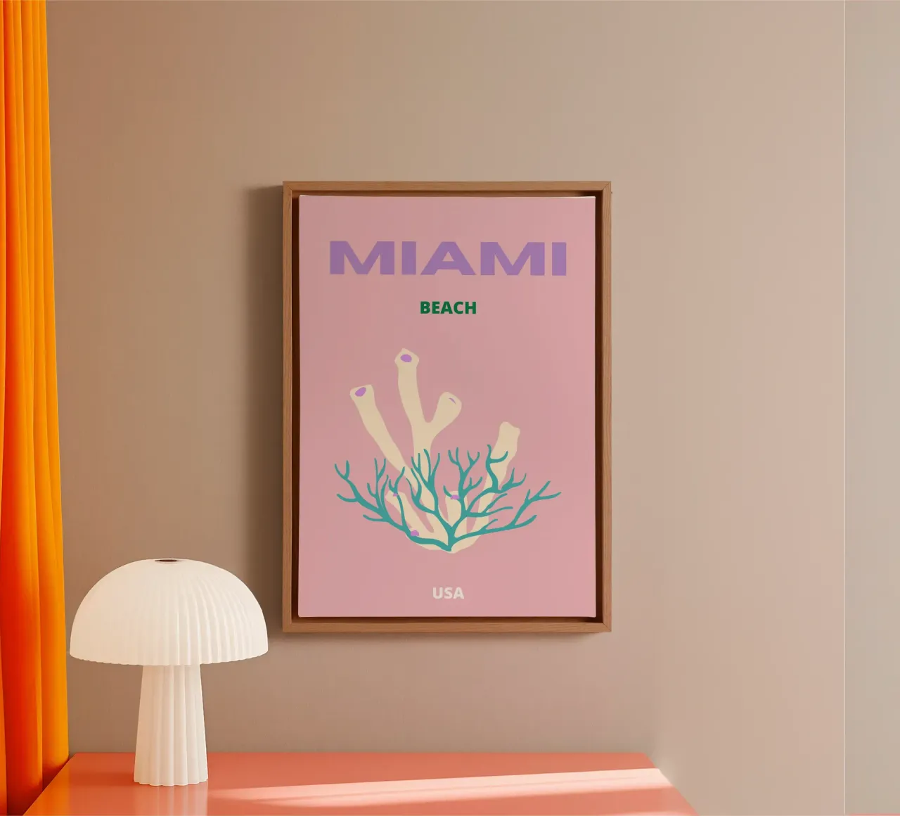 Abstracte Roze Koraal Retro Oceaan Pop Art Print canvas van NorwesClub