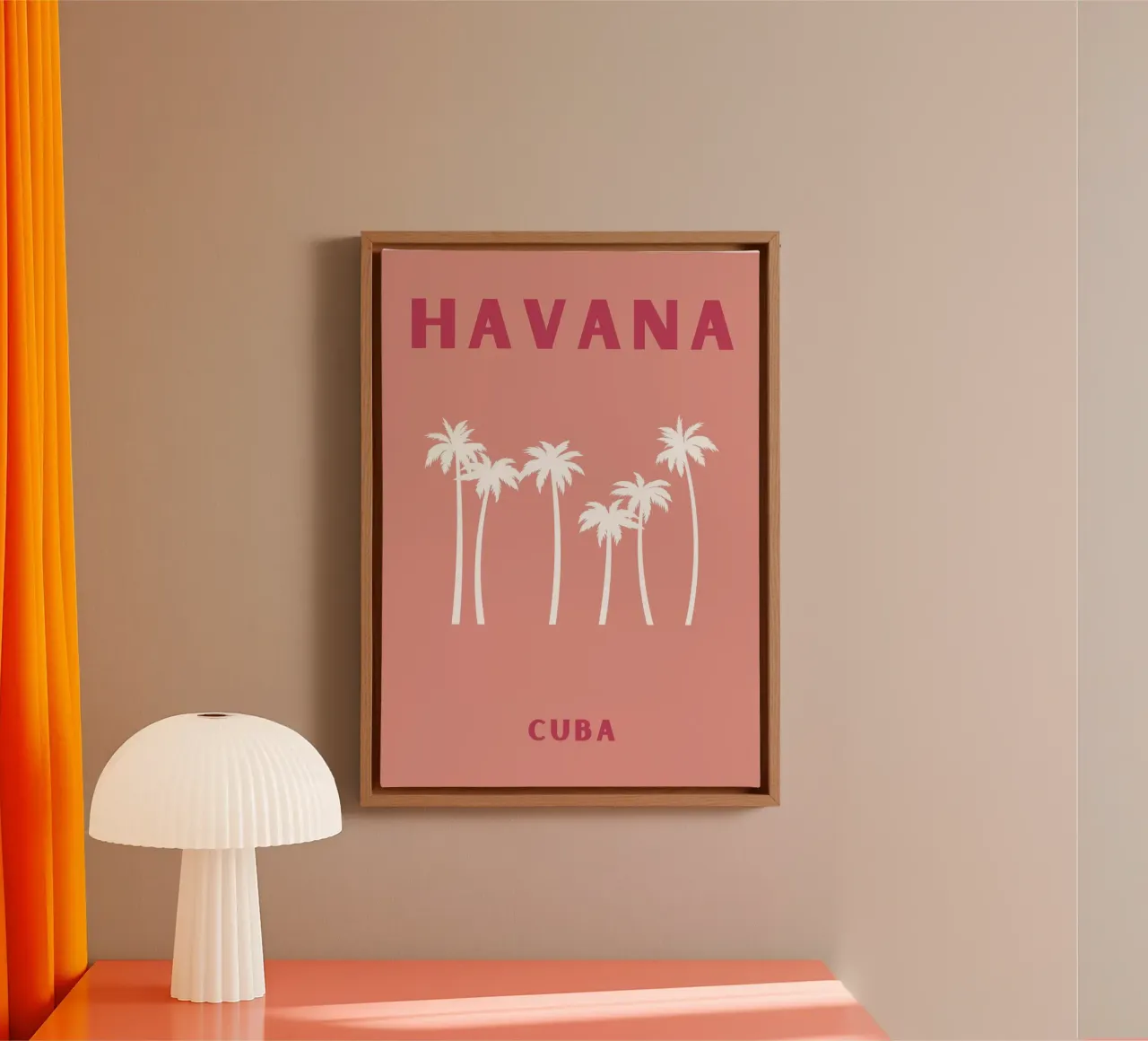 Pink Palm Tree Retro Tropical Beach Pop Art Print canvas with Floater frame by NorwesClub