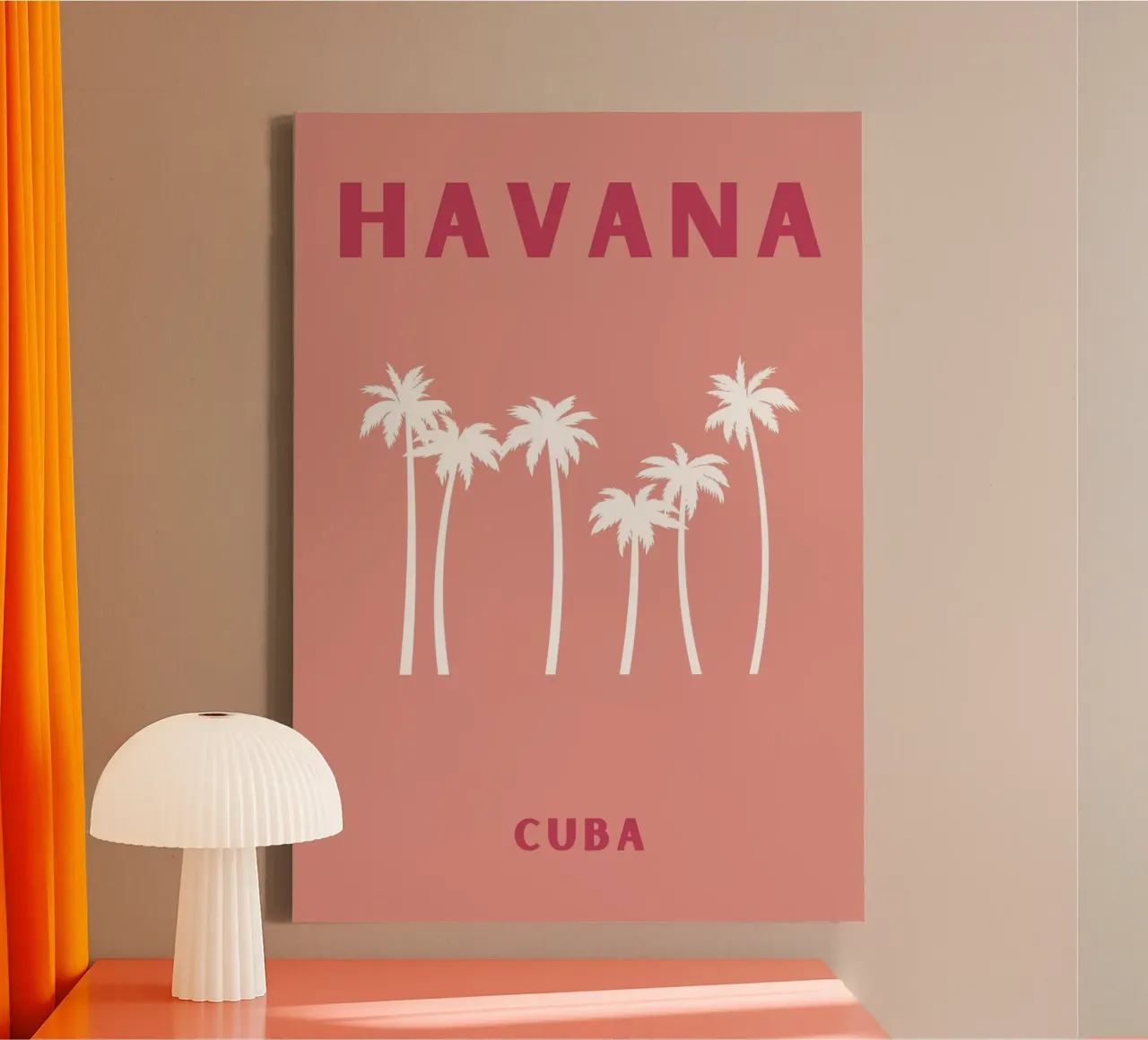 Pink Palm Tree Retro Tropical Beach Pop Art Print canvas with Floater frame by NorwesClub