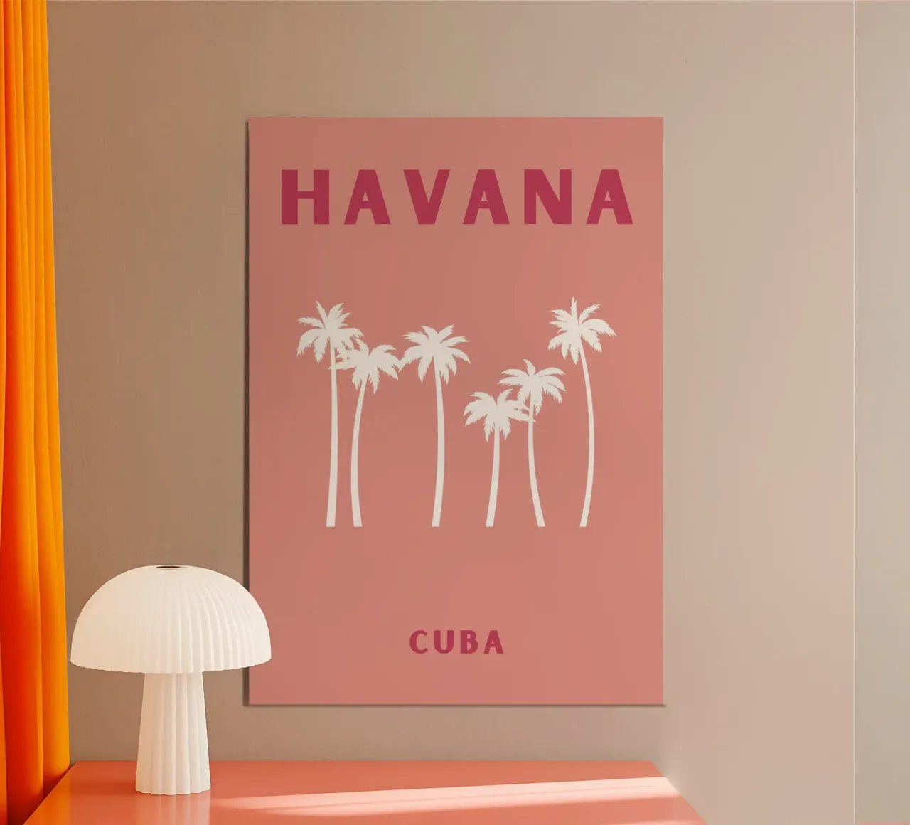 Palma rosa, stampa pop art retrò della spiaggia tropicale poster con telaio in legno da NorwesClub