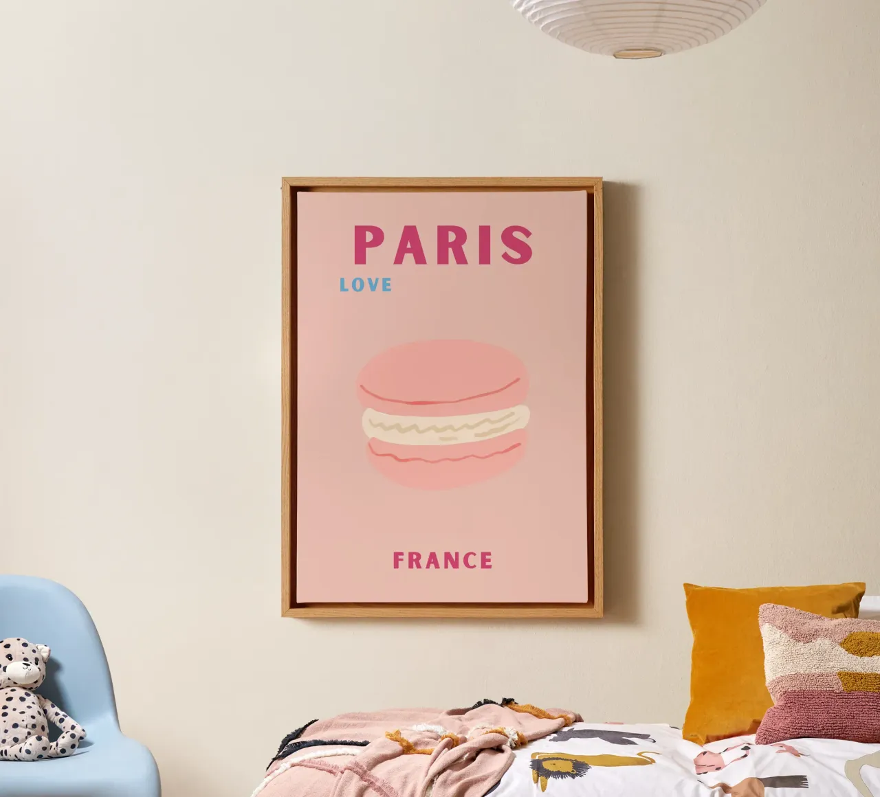 Macarons rosa Dolce dessert Illustrazione pop art tela con Cornice a cassetta da NorwesClub