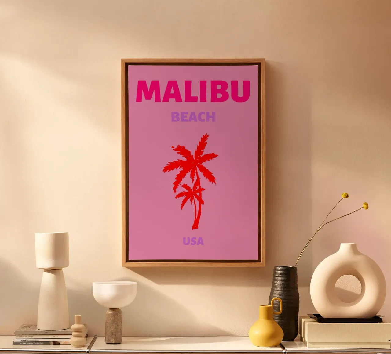 Retro Blue Palm Tree Tropical Ocean Pop Art Print canvas with Floater frame by NorwesClub