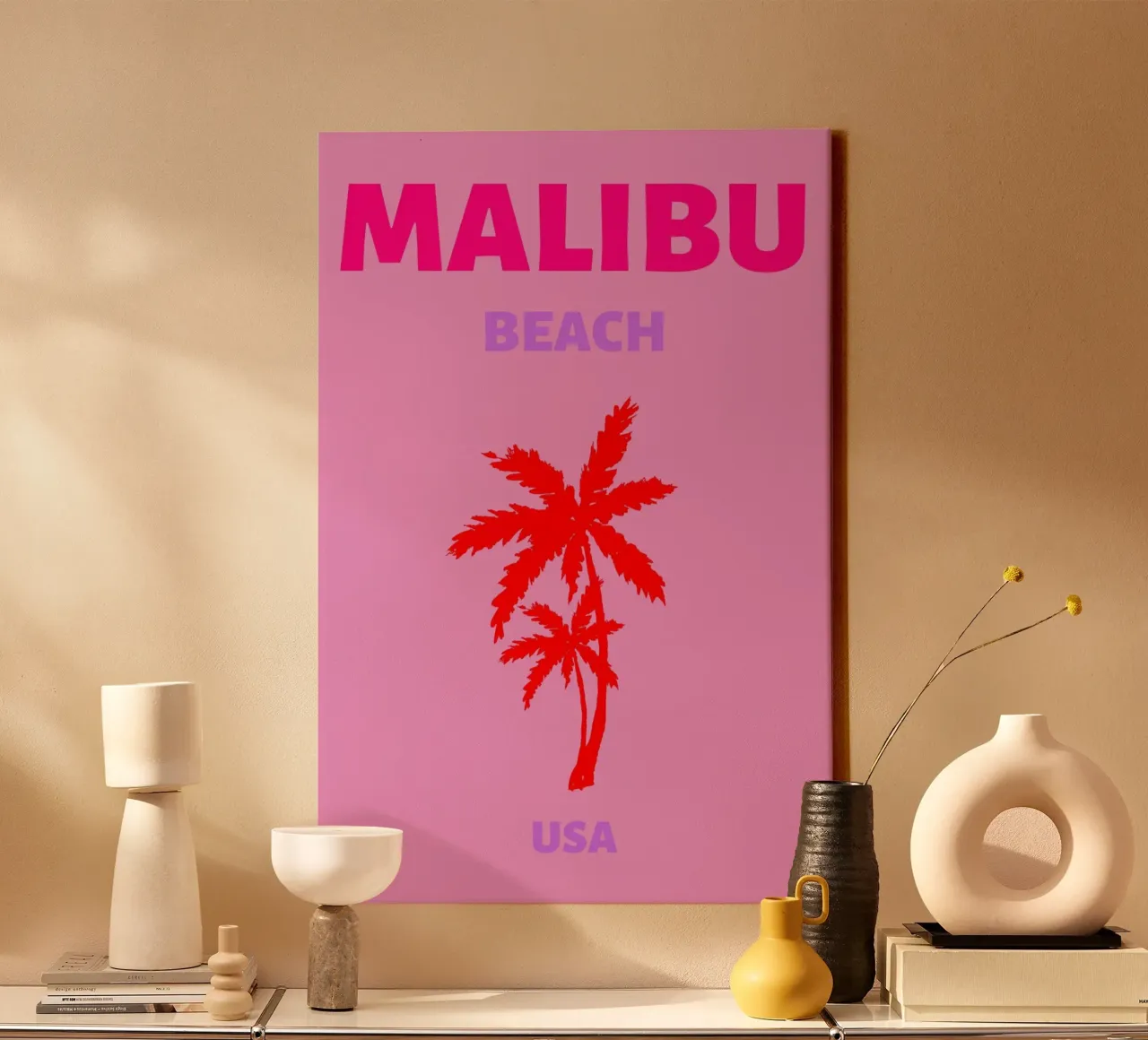 Retro Blue Palm Tree Tropical Ocean Pop Art Print canvas with Floater frame by NorwesClub