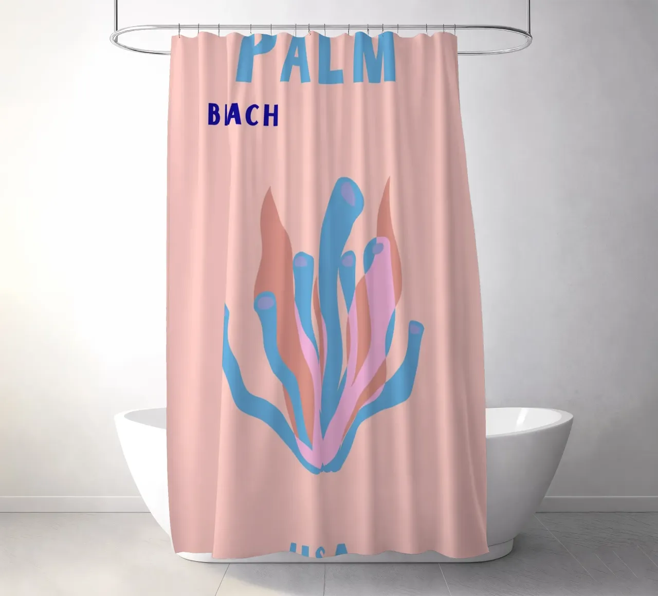 Pink Seaweed Abstract Ocean Retro Botanical Pop Art shower curtain by NorwesClub