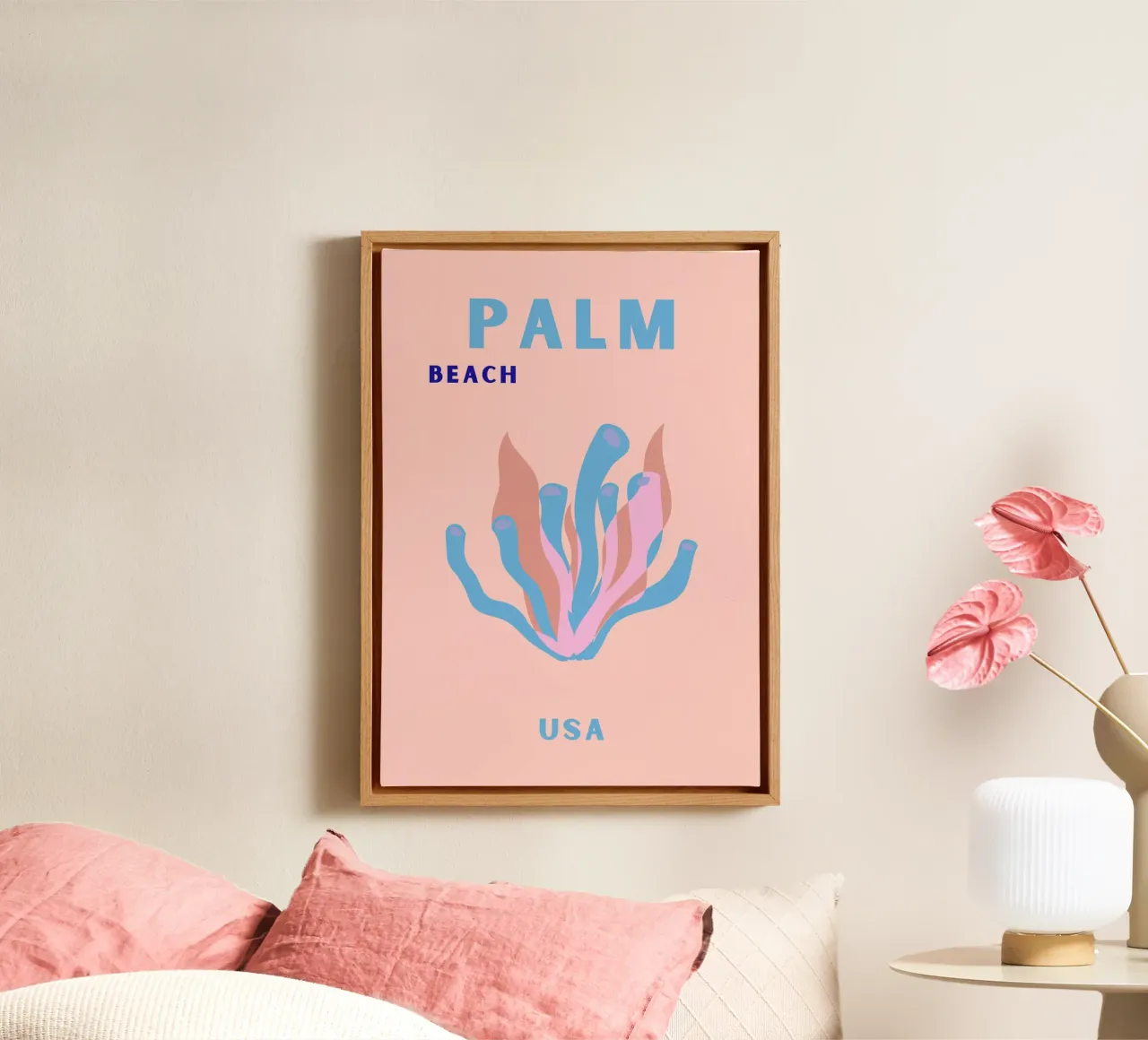Pink Seaweed Abstract Ocean Retro Botanical Pop Art canvas by NorwesClub