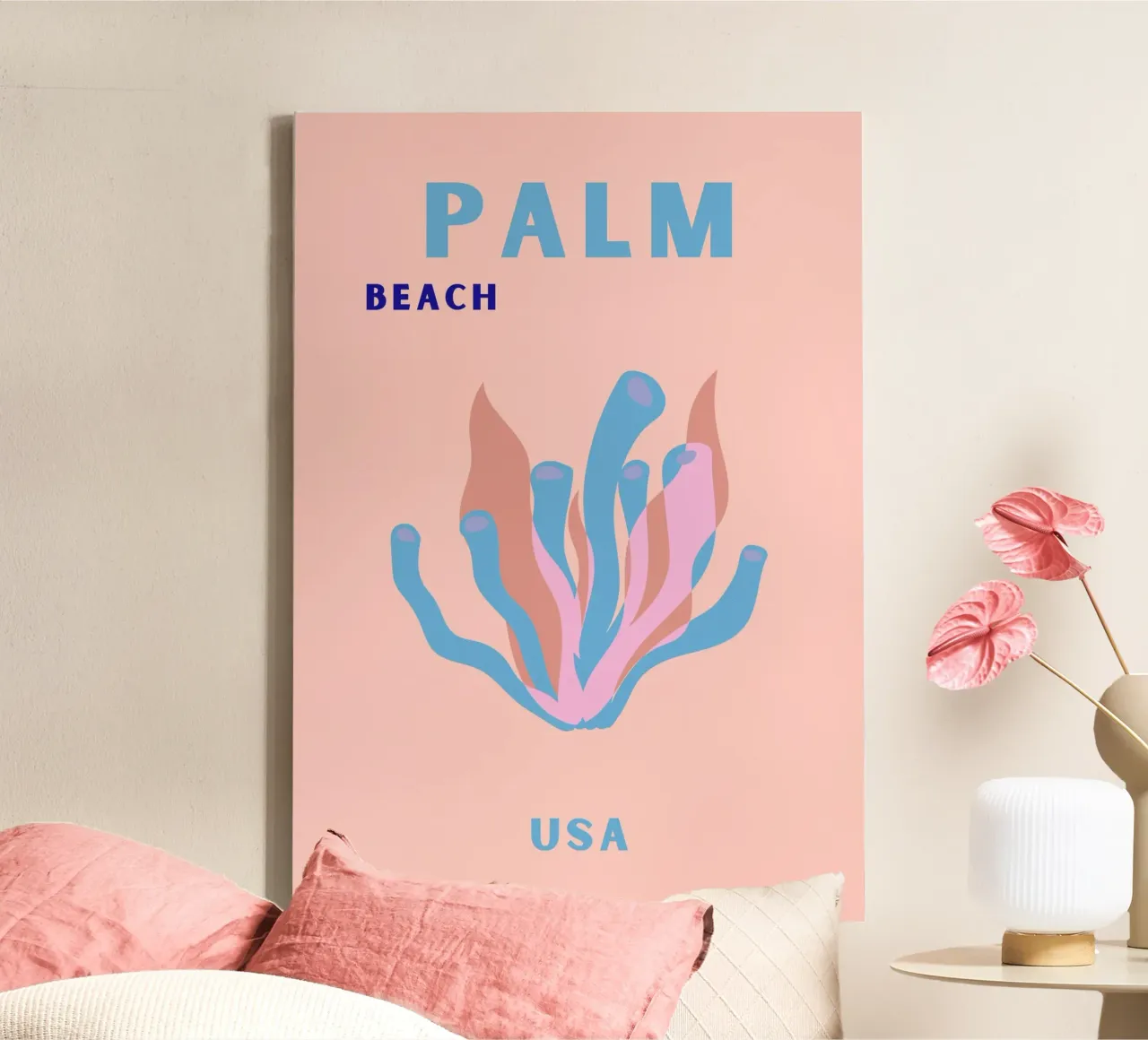 Pink Seaweed Abstract Ocean Retro Botanical Pop Art canvas by NorwesClub