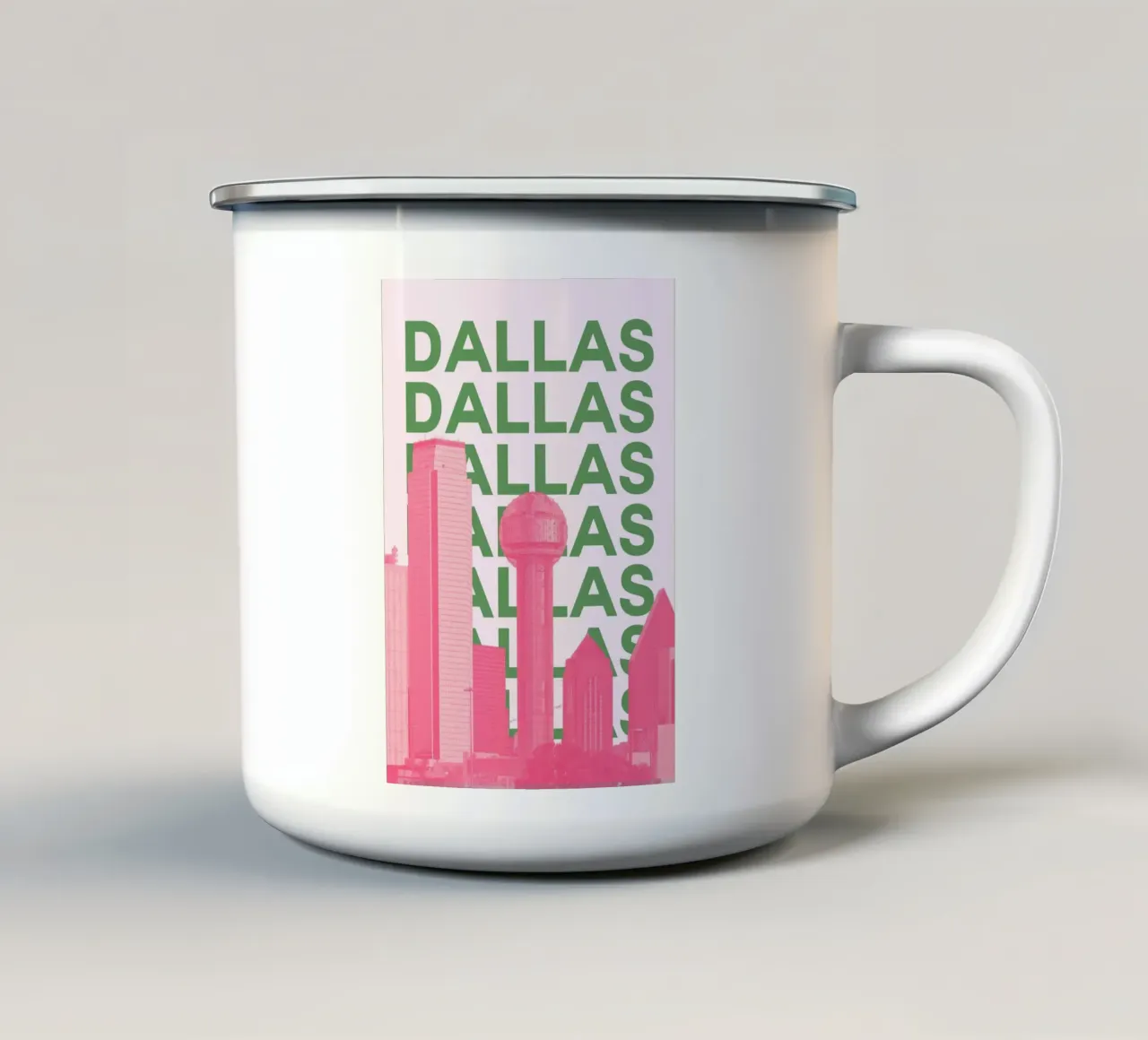 Dallas Texas, città retrò con skyline da viaggio Stampa pop art tazza in smalto da NorwesClub
