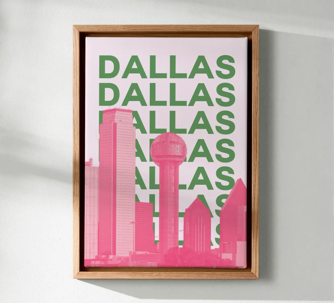 Dallas Texas Retro Skyline Travel Pop Art Print canvas met Baklijst van NorwesClub