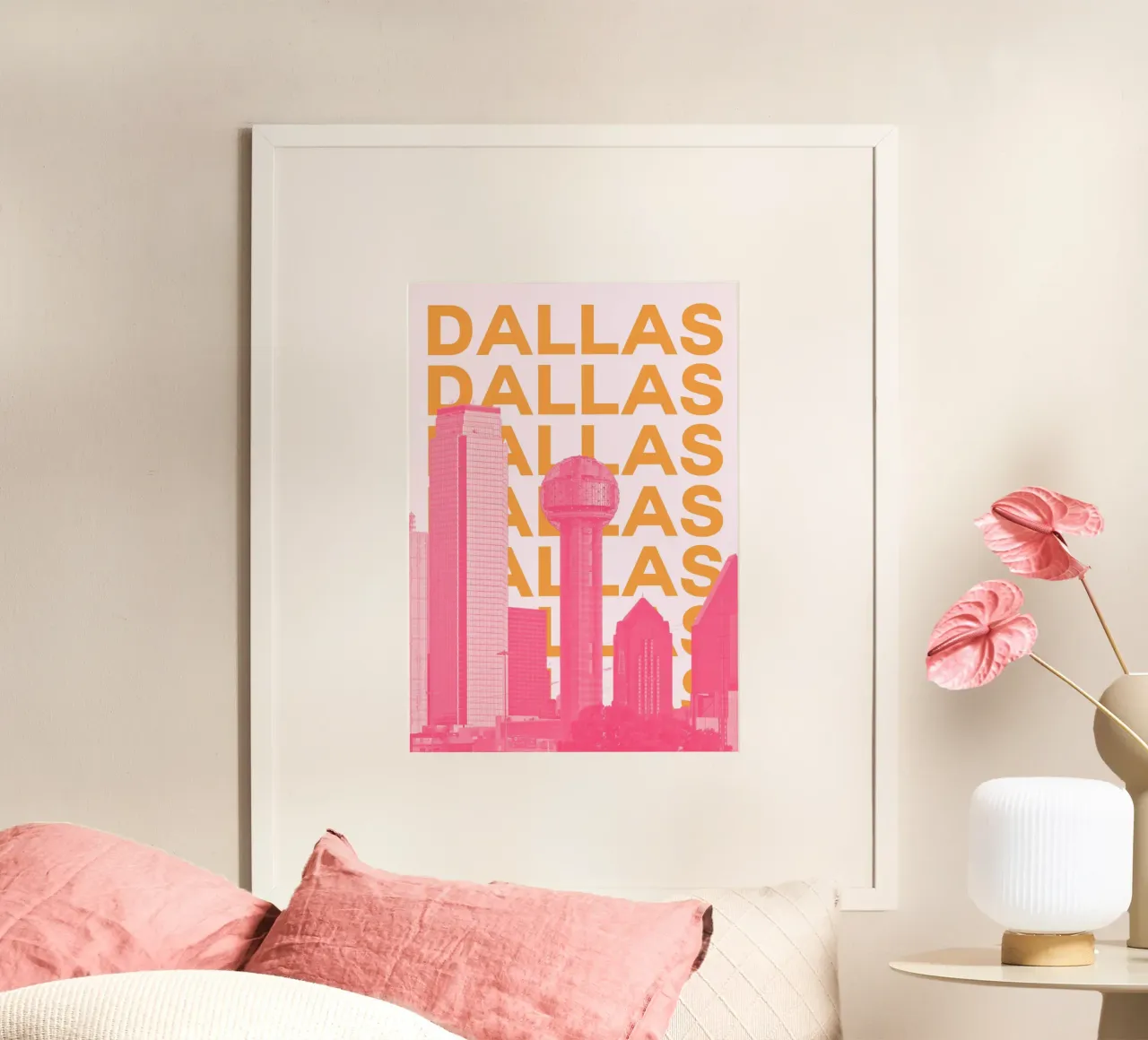 Dallas Texas, città retrò con skyline da viaggio Stampa pop art poster con telaio in plastica da NorwesClub