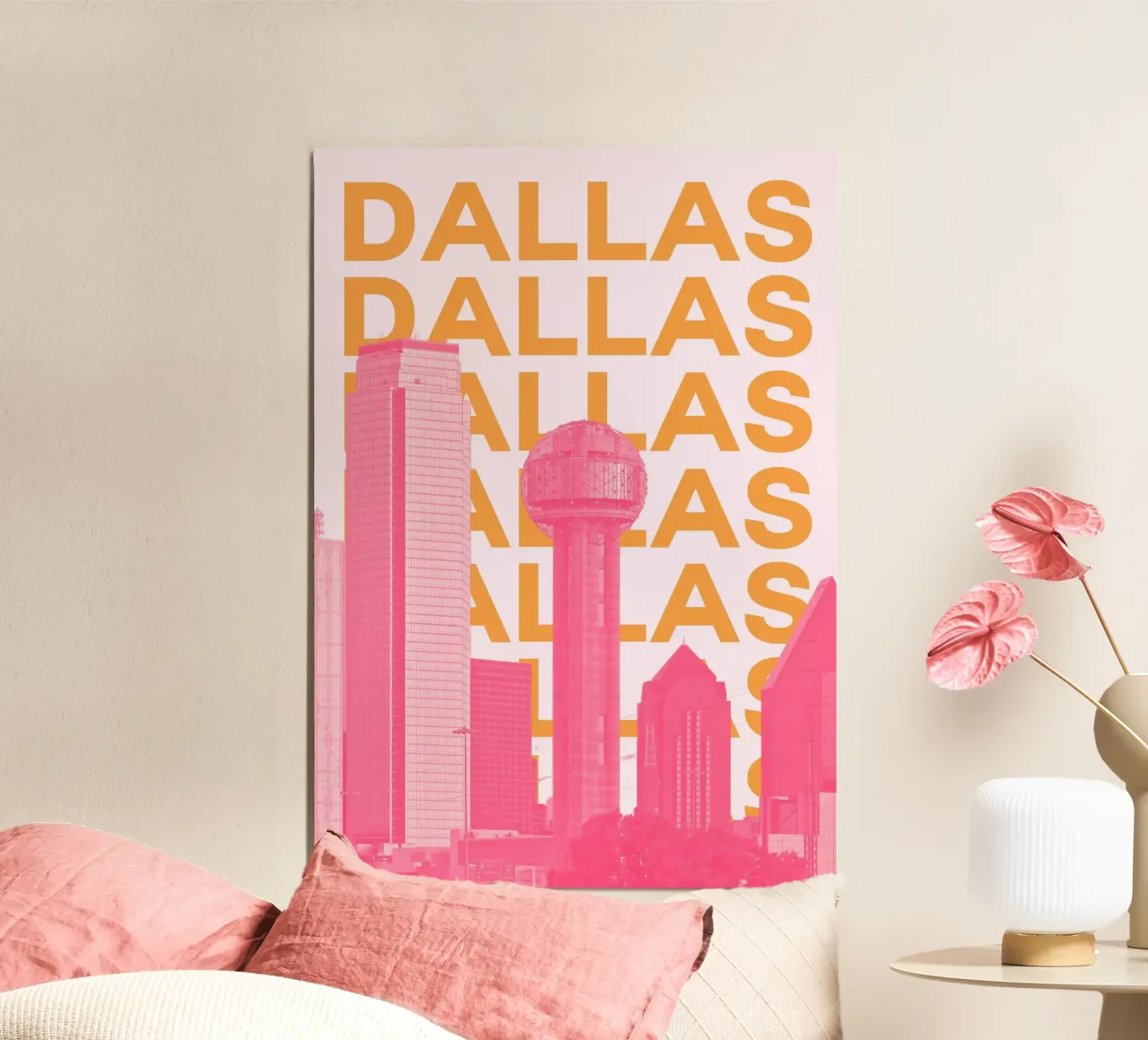 Dallas Texas, città retrò con skyline da viaggio Stampa pop art poster con telaio in plastica da NorwesClub