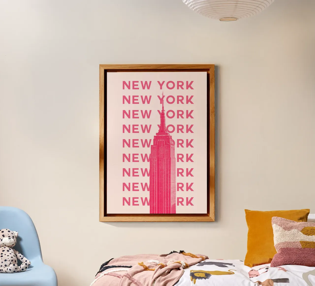 New York City Retro Skyline Travel Pop Art Landmark Print pannello forex da NorwesClub