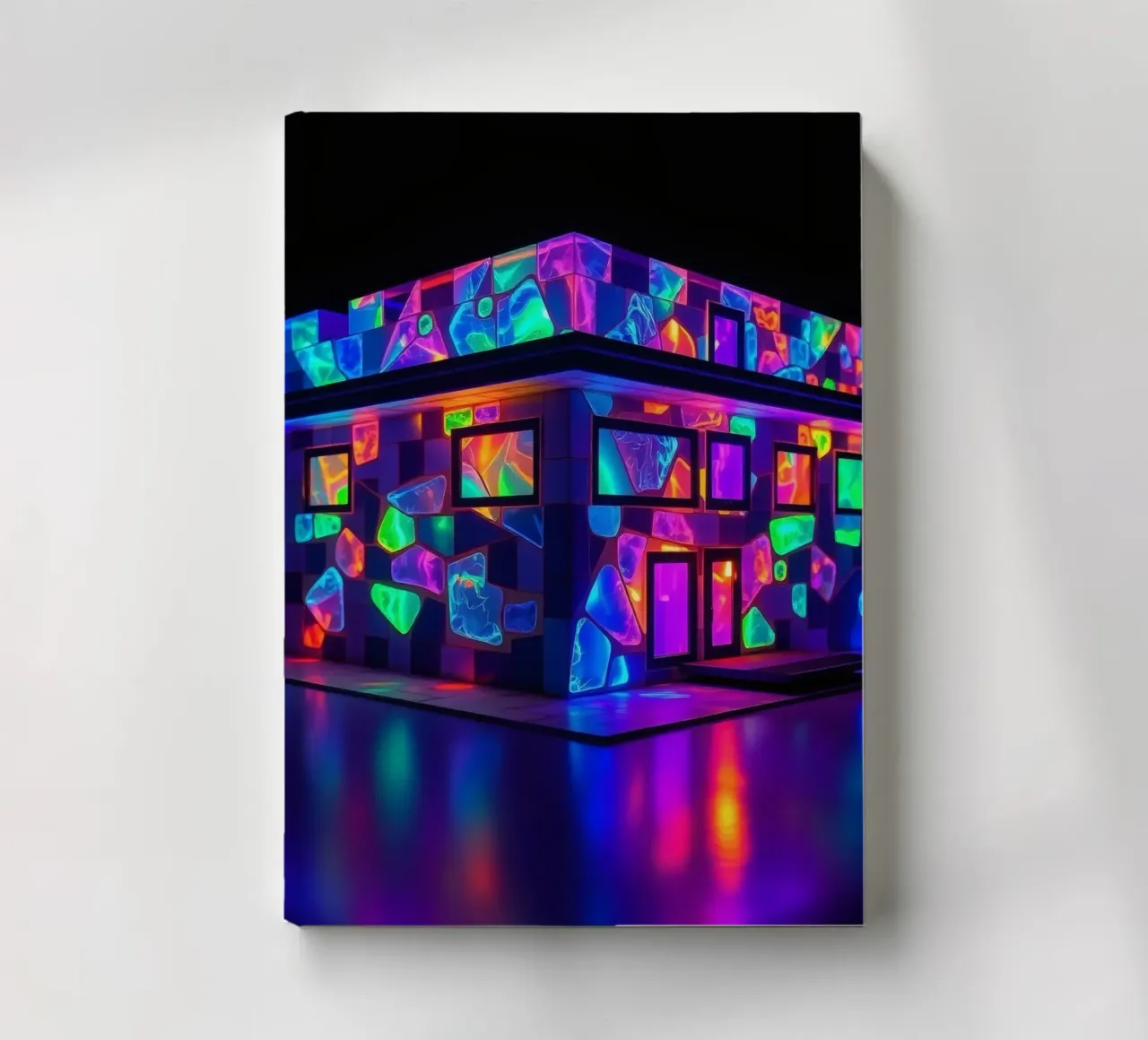 Innovative architectural model illuminated with vibrant neon notebook by DesignDoodle
