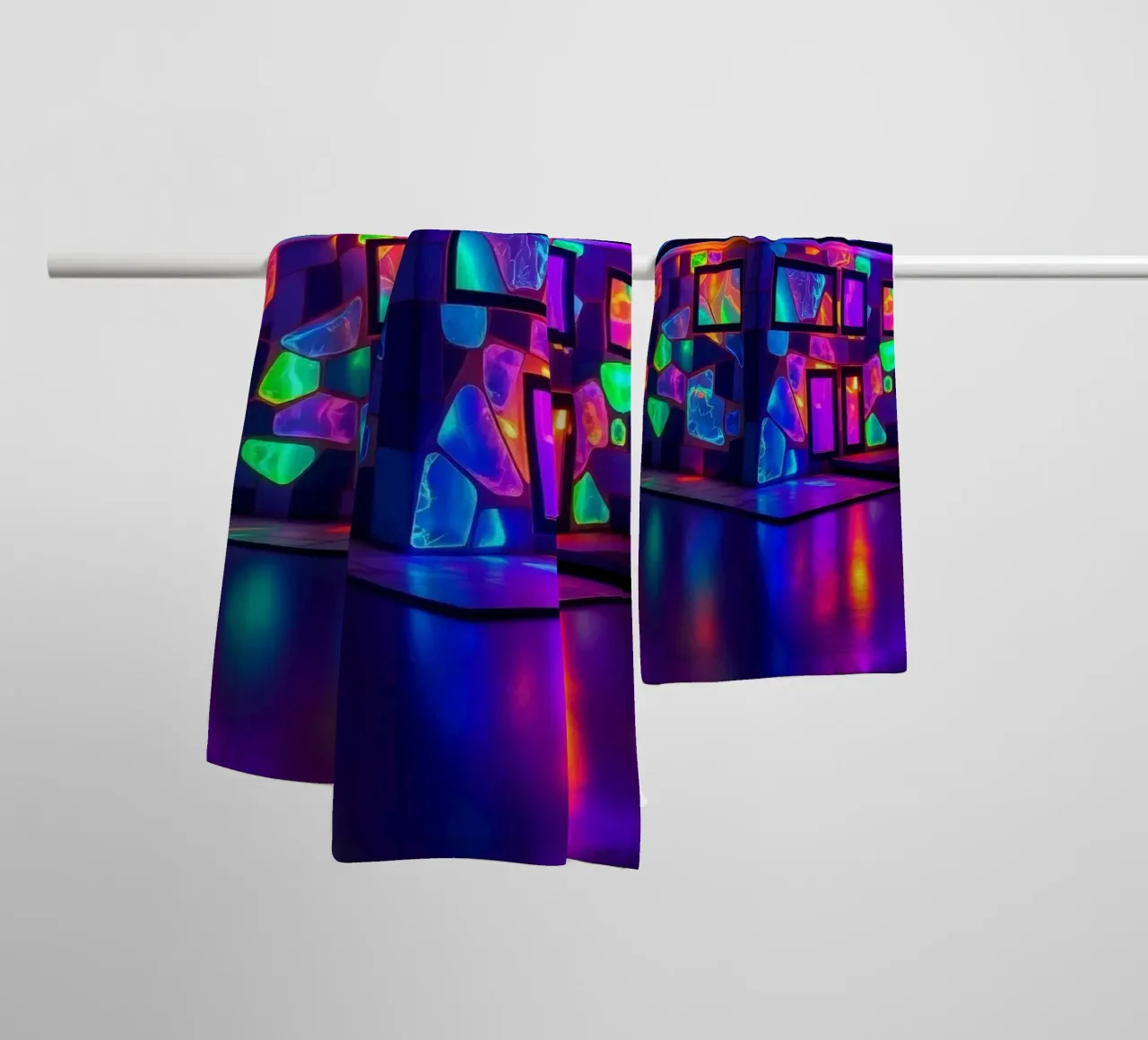 Innovative architectural model illuminated with vibrant neon towel by DesignDoodle