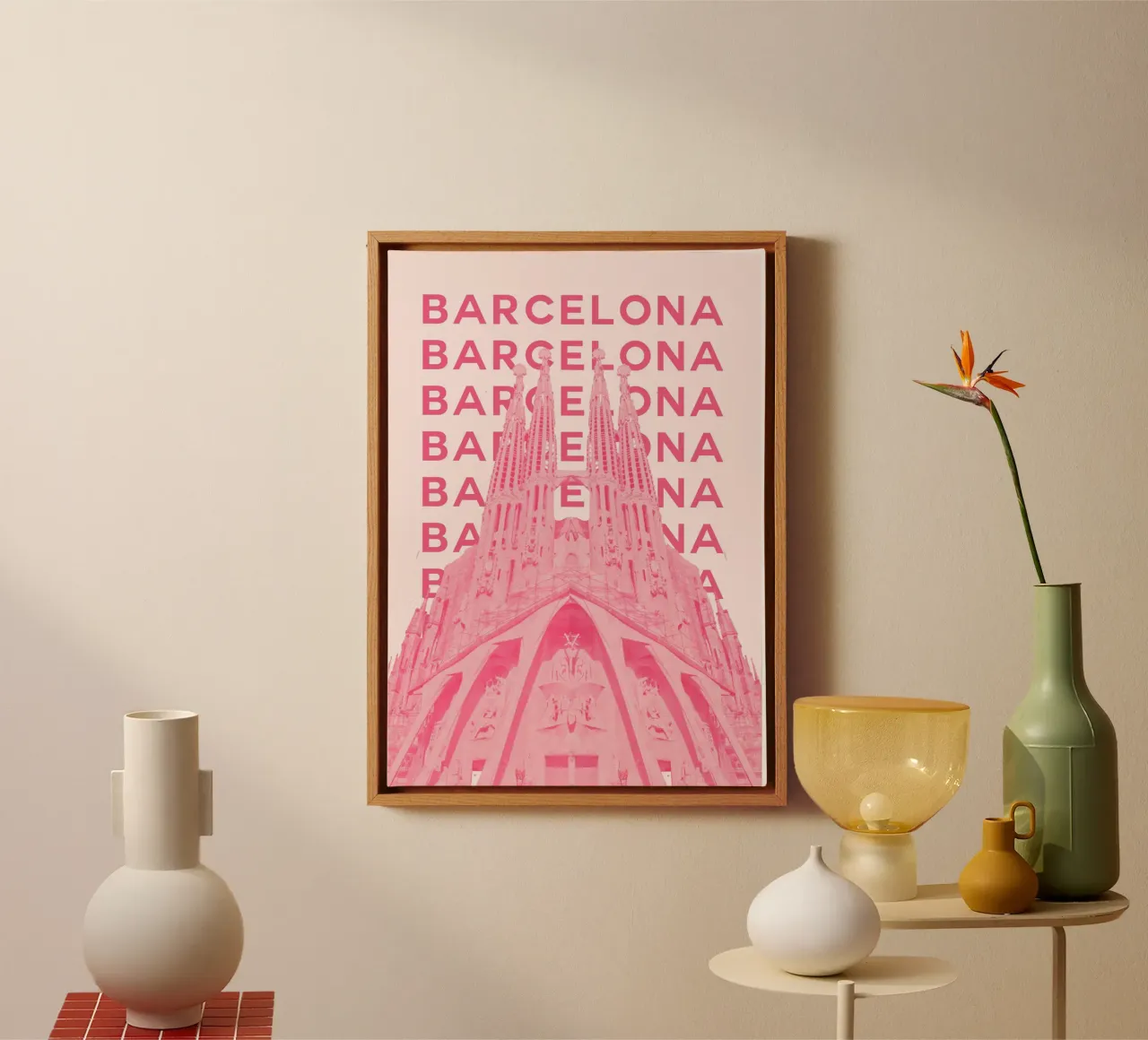 Barcellona Spagna Città retrò Punto di riferimento Viaggio Pop Art tela con Cornice a cassetta da NorwesClub