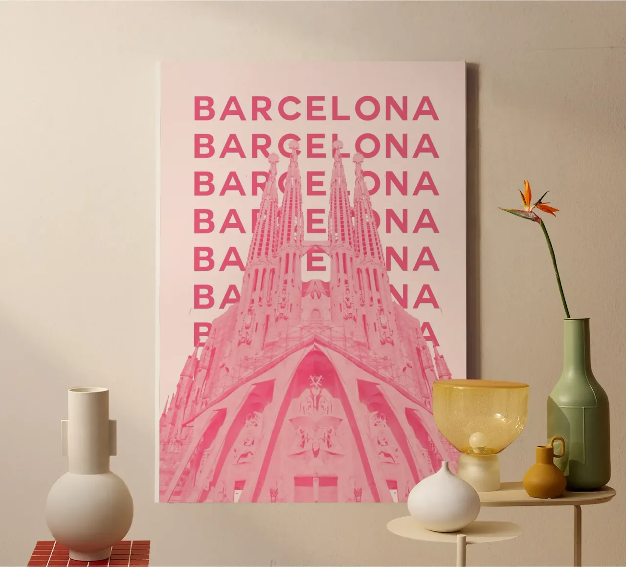 Barcellona Spagna Città retrò Punto di riferimento Viaggio Pop Art tela con Cornice a cassetta da NorwesClub