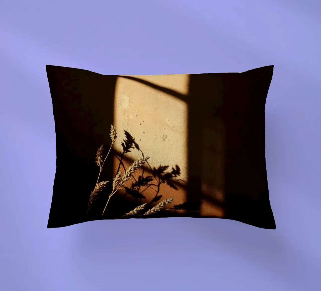 Warm sunlight casts shadows of dried plants decorative cushion by DesignDoodle