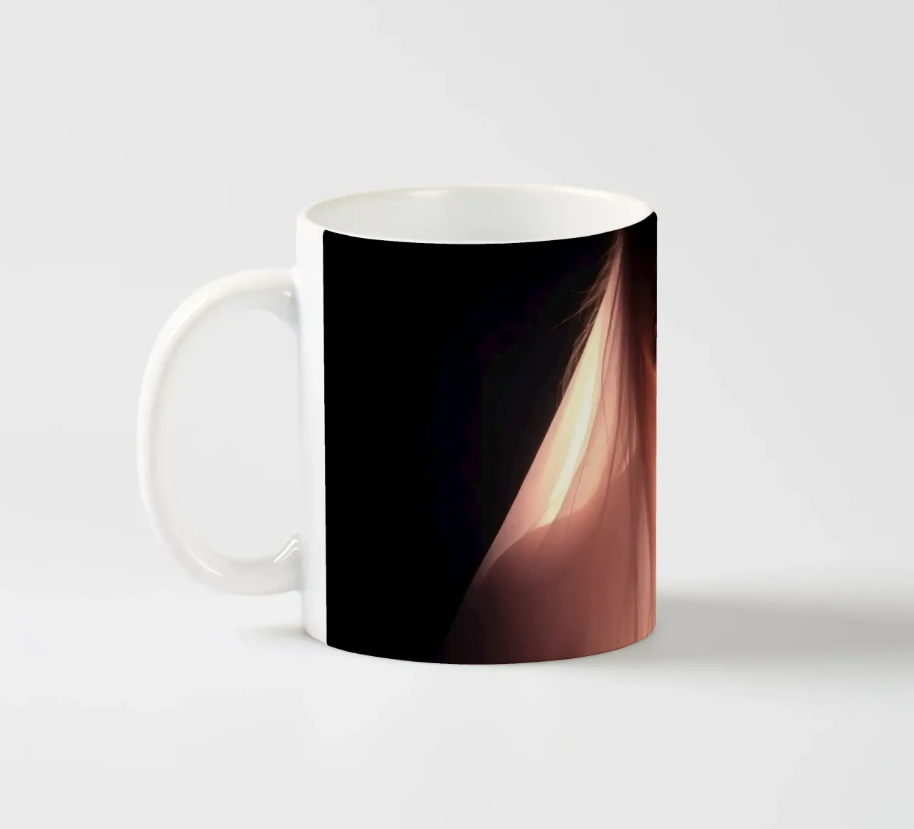 figure with a veil illuminated from below in a dark space ceramic mug by DesignDoodle