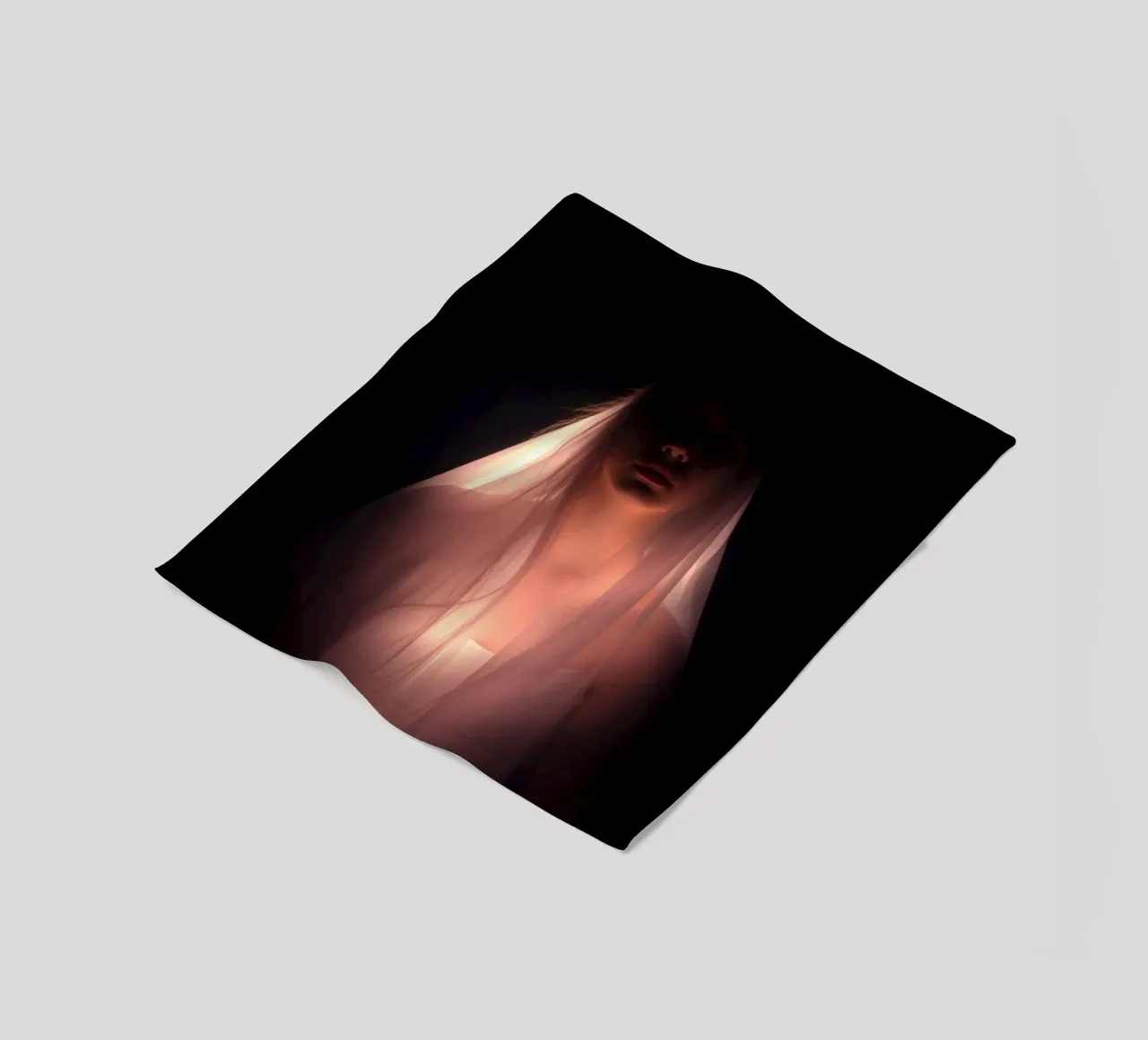 figure with a veil illuminated from below in a dark space fleece blanket by DesignDoodle