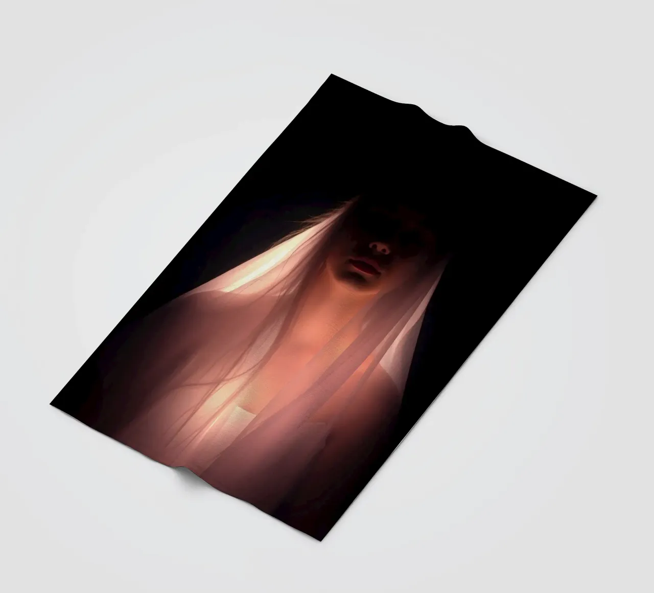 figure with a veil illuminated from below in a dark space fleece blanket by DesignDoodle