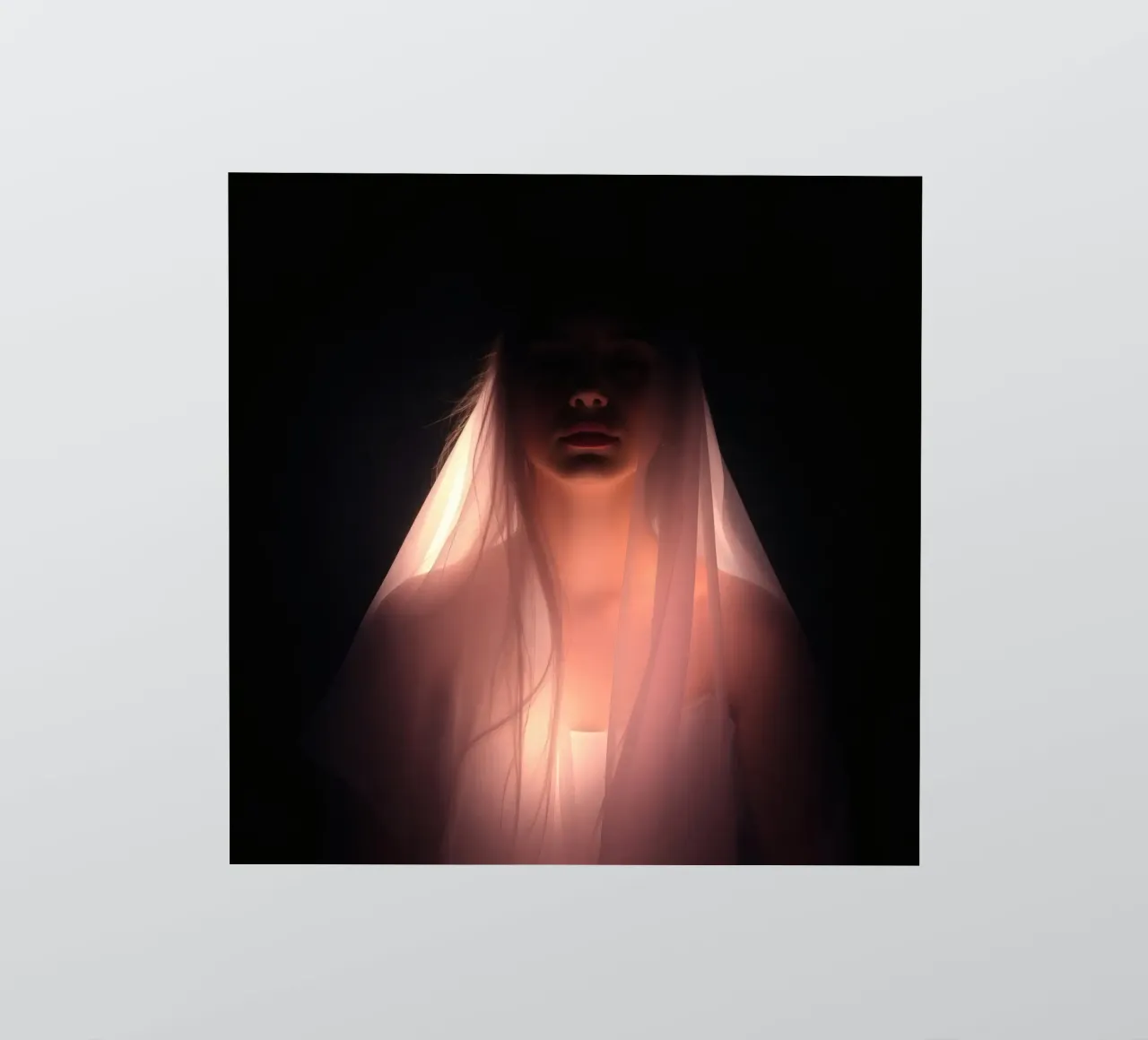 figure with a veil illuminated from below in a dark space sticker by DesignDoodle