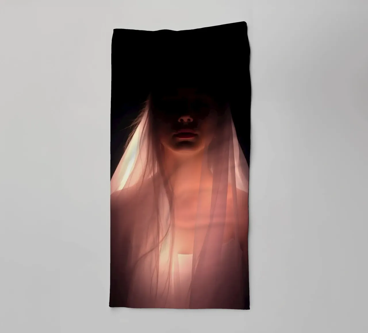 figure with a veil illuminated from below in a dark space towel by DesignDoodle