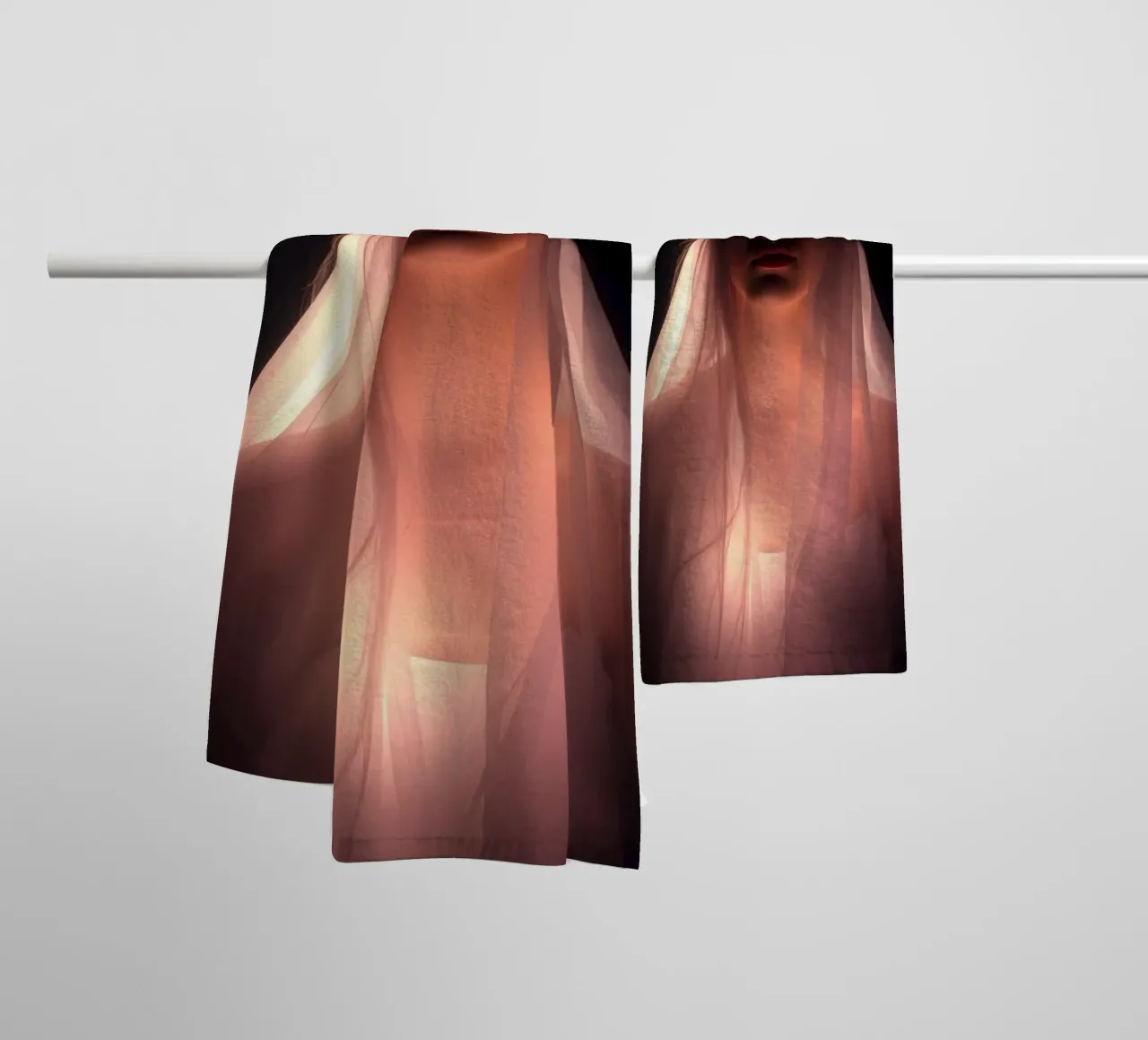 figure with a veil illuminated from below in a dark space towel by DesignDoodle