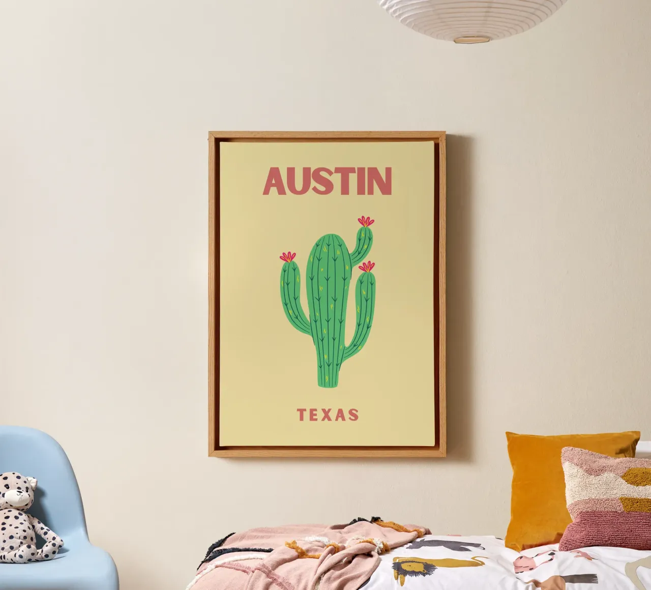 Retro Woestijn Cactus Blauw Geel Mid-Century Modern Pop Art canvas met Baklijst van NorwesClub