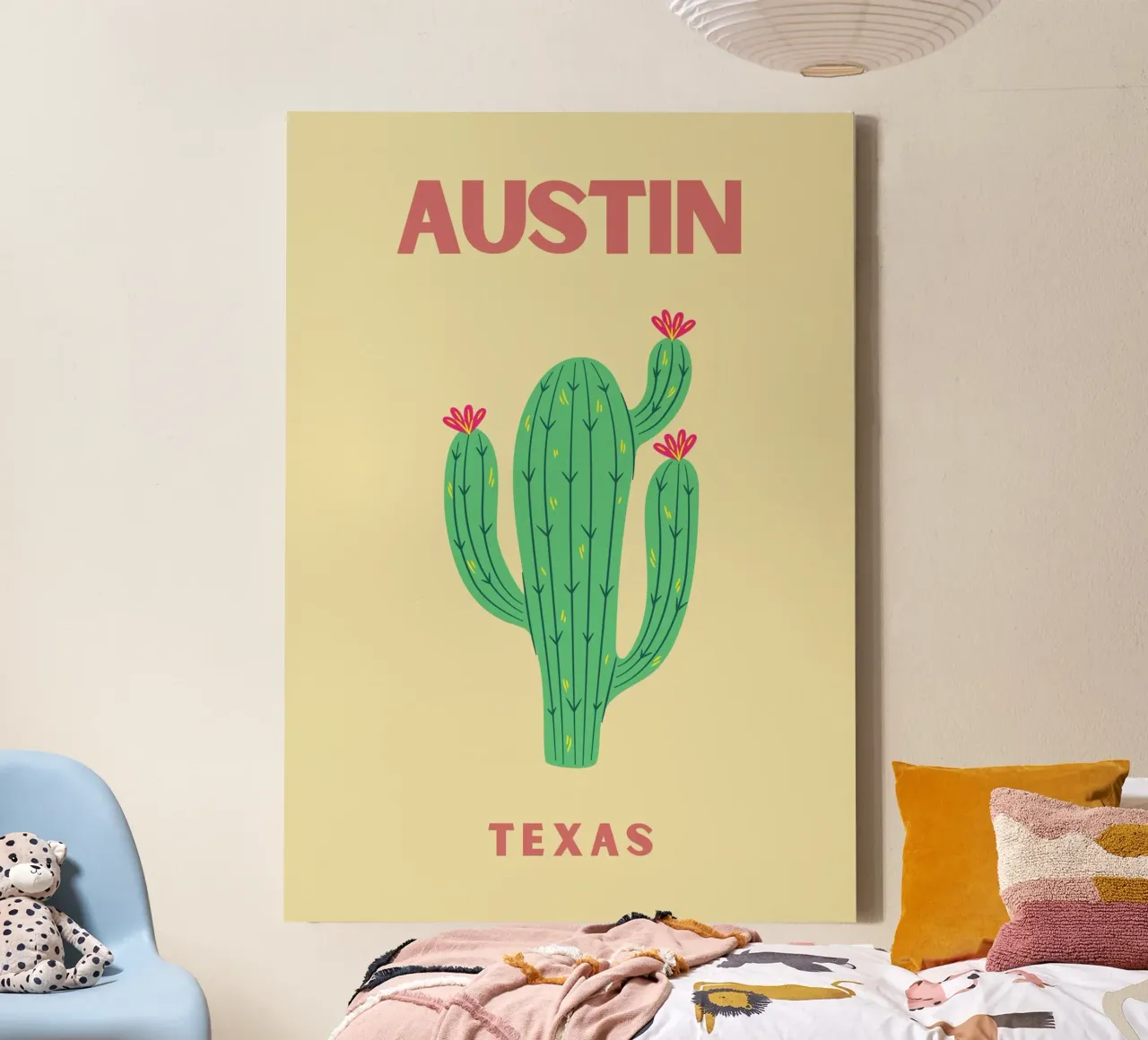 Retro Woestijn Cactus Blauw Geel Mid-Century Modern Pop Art canvas met Baklijst van NorwesClub