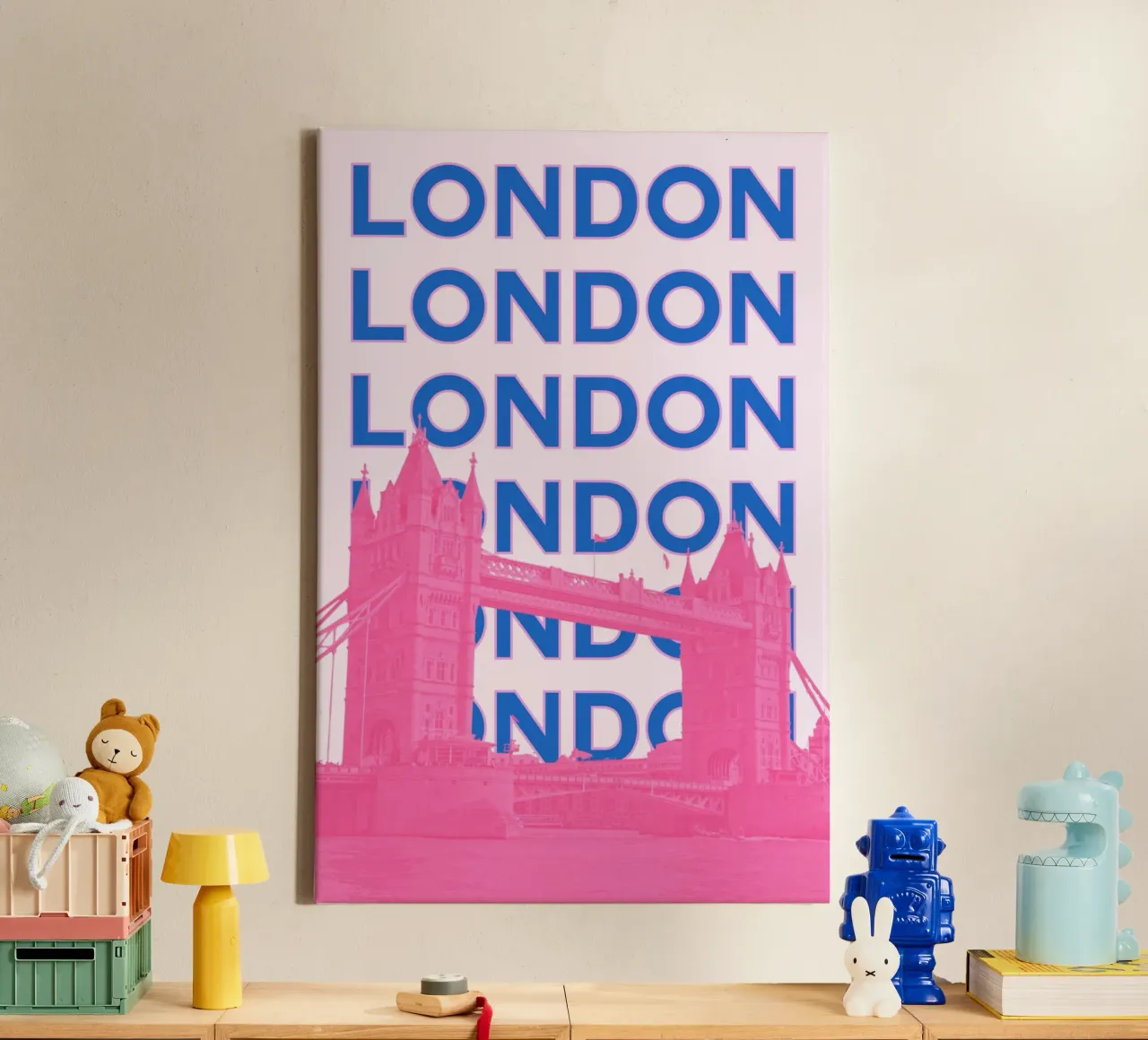 Londra Regno Unito, città retrò, punto di riferimento per i viaggi Stampa pop art tela con Cornice a cassetta da NorwesClub