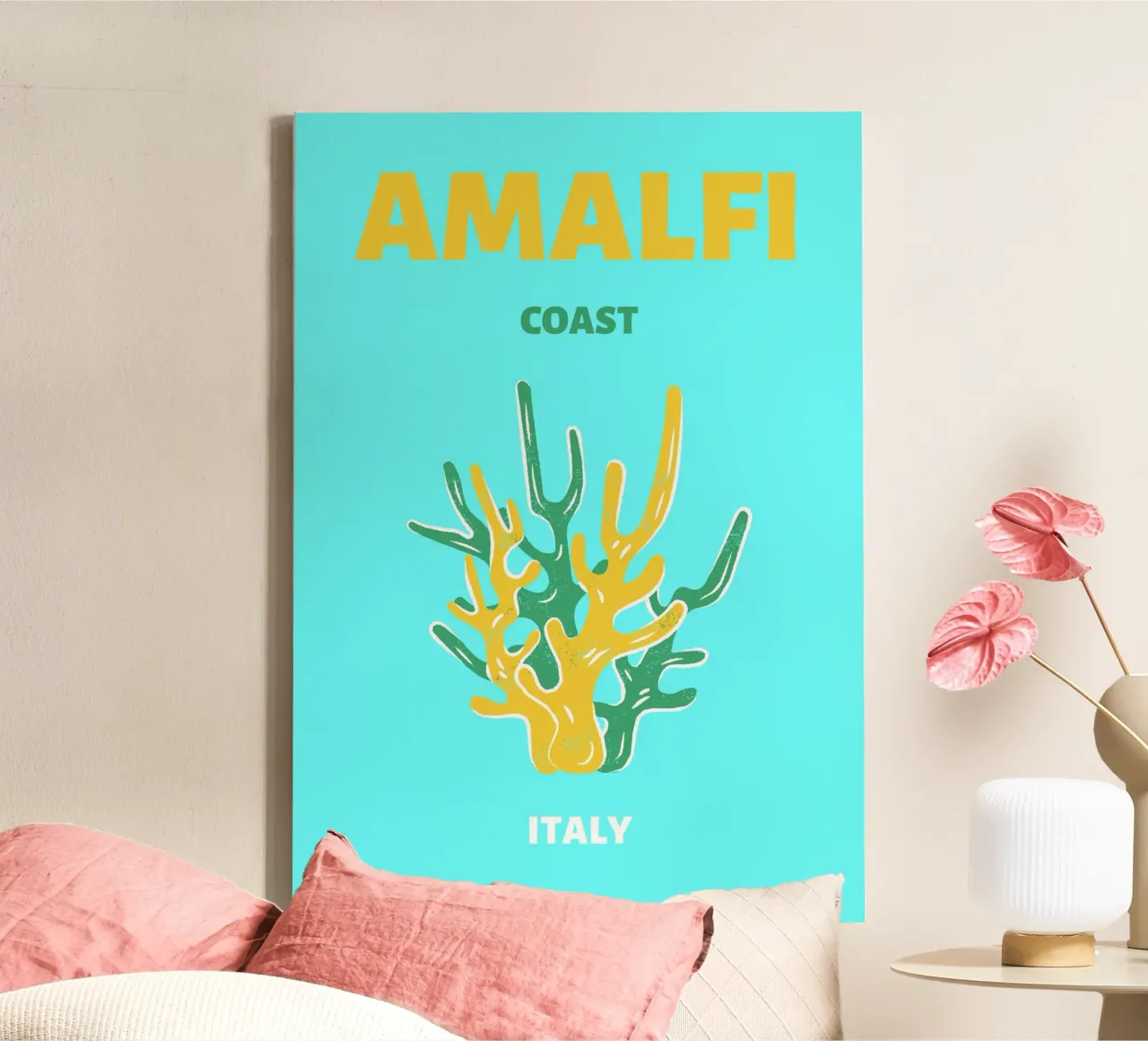 Abstract Coral Reef Pink Blue Retro Ocean Pop Art canvas by NorwesClub