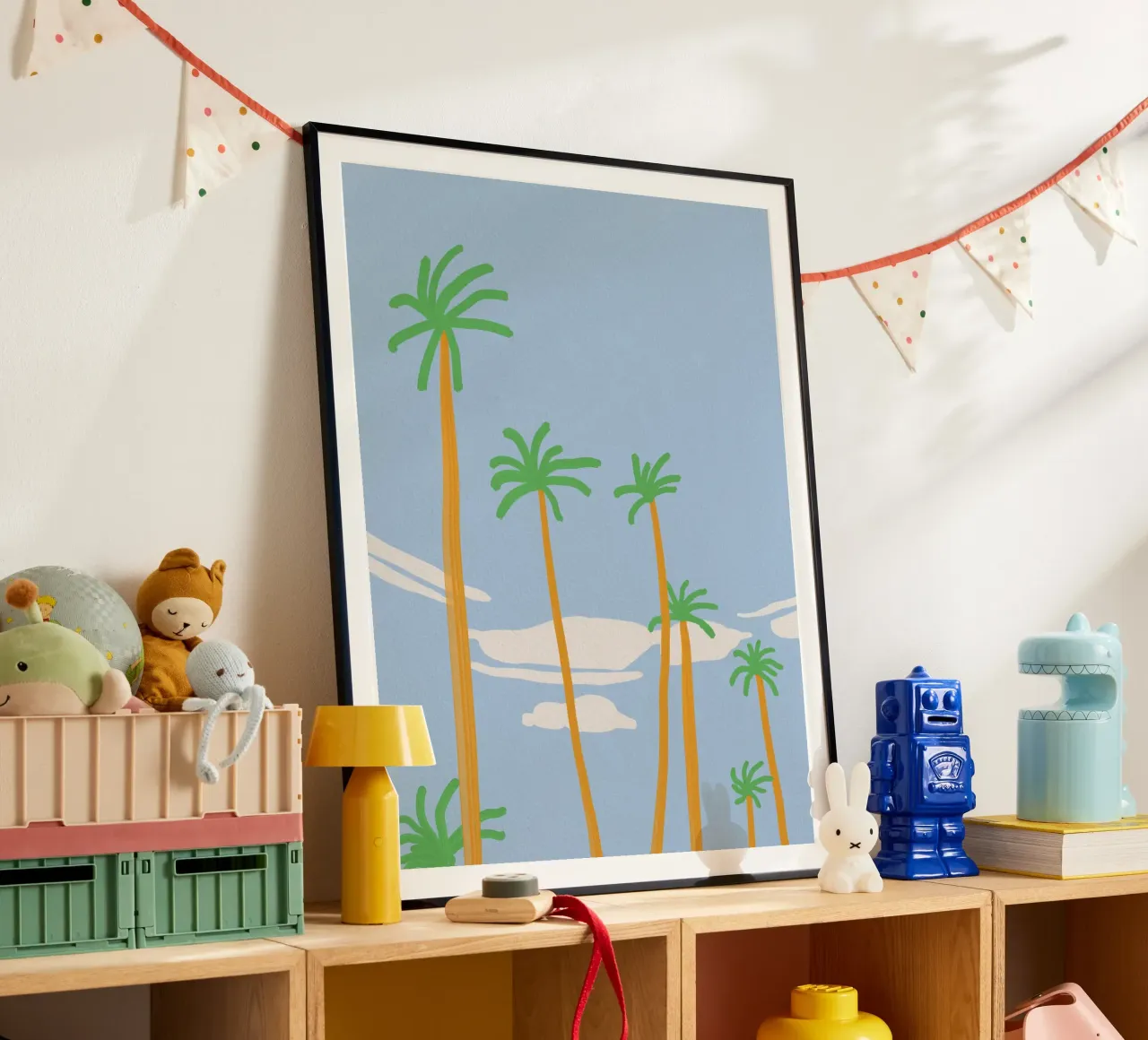 Nuages en cercle poster avec cadre en plastique de Little Dean