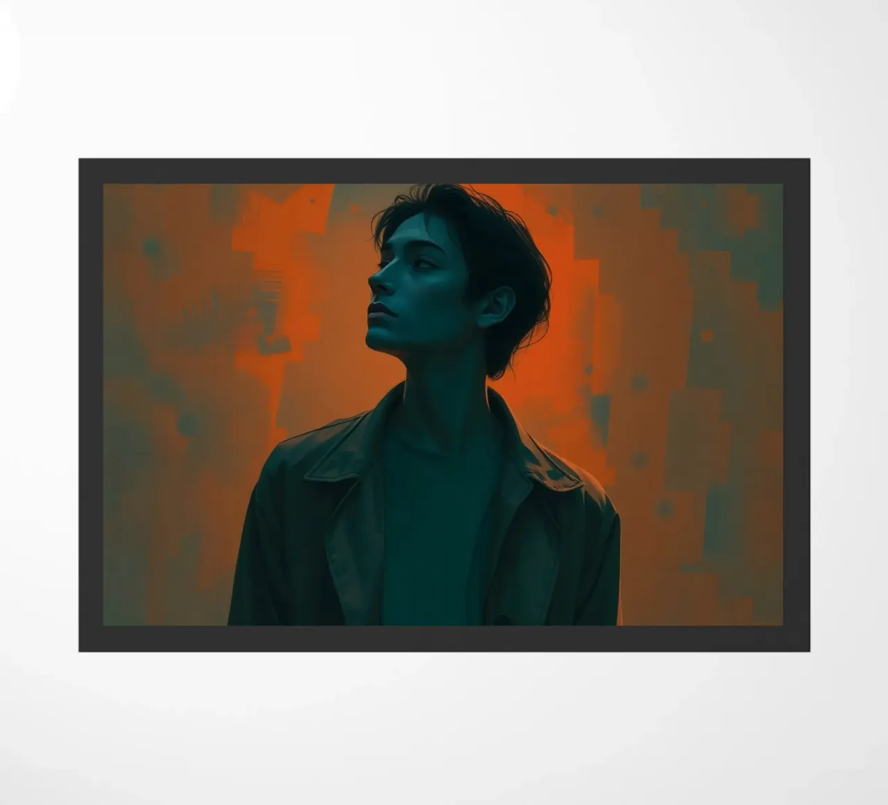 Giovane in posa drammatica con sfondo a tinte vivaci. zerbino da DesignDoodle