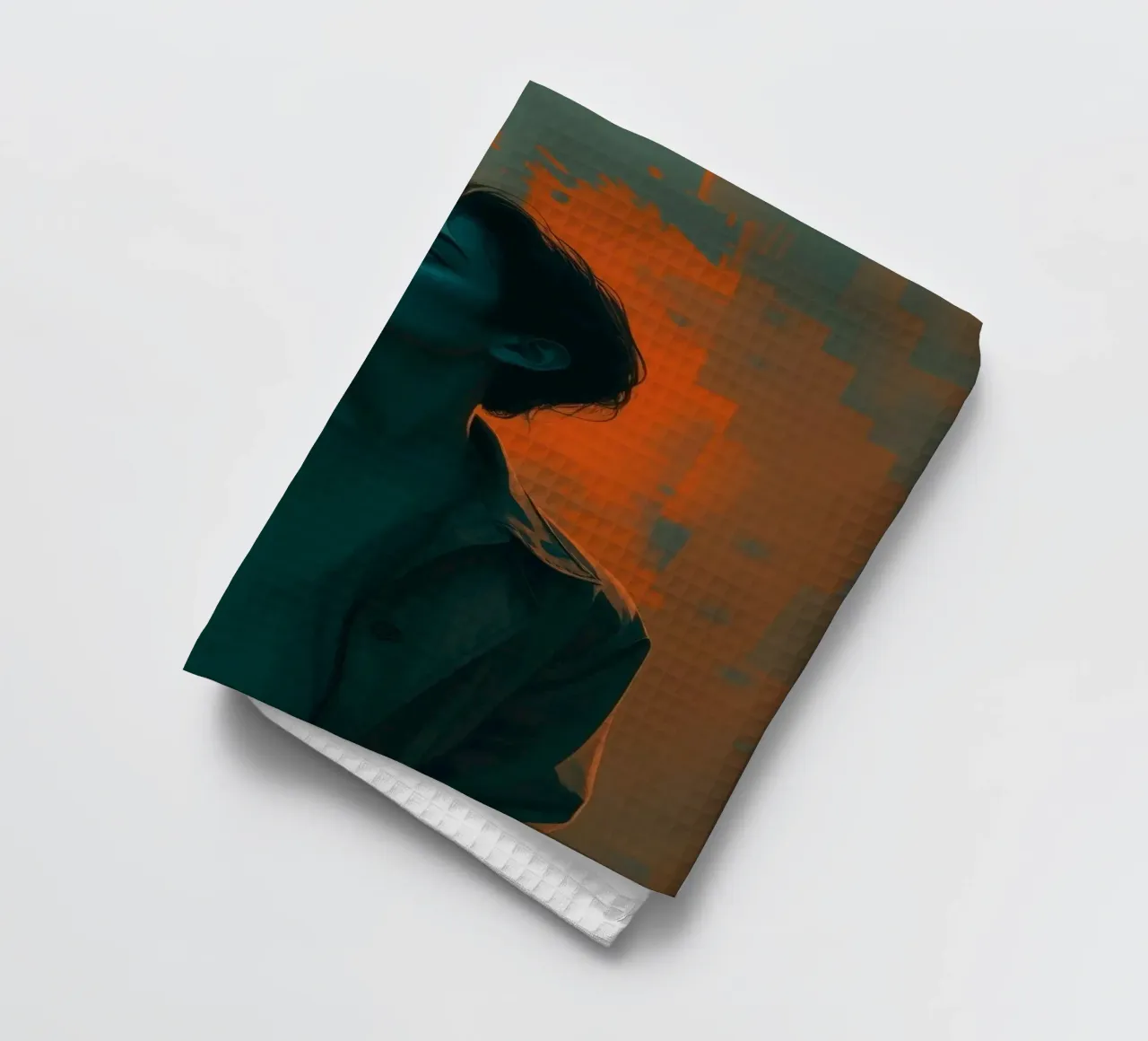 Giovane in posa drammatica con sfondo a tinte vivaci. canovaccio da cucina da DesignDoodle