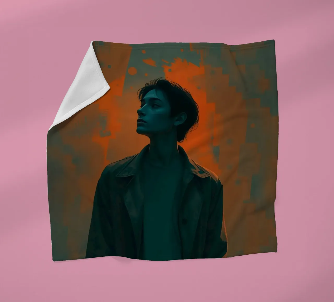 Giovane in posa drammatica con sfondo a tinte vivaci. coperta in pile da DesignDoodle