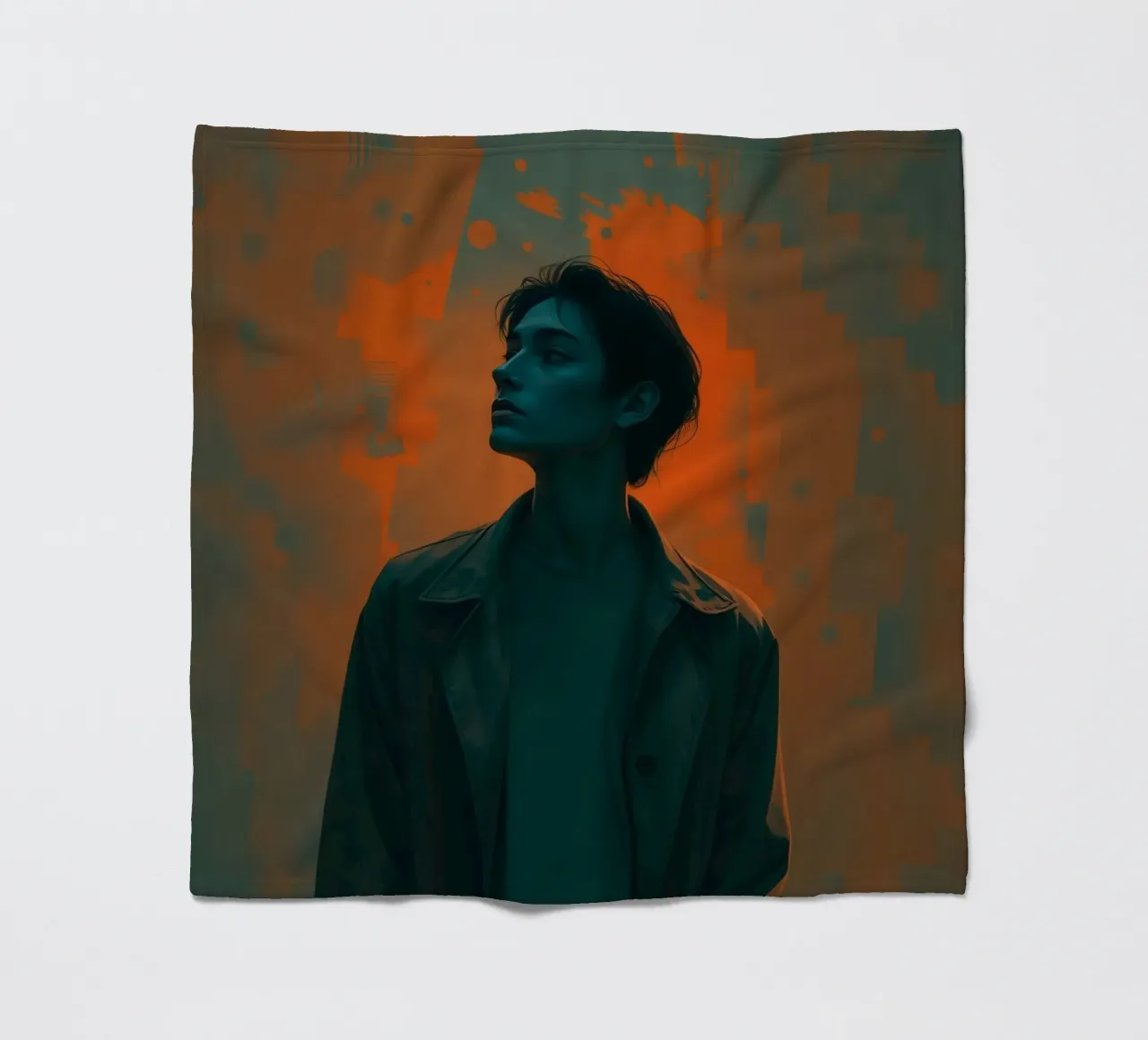 Giovane in posa drammatica con sfondo a tinte vivaci. coperta in pile da DesignDoodle