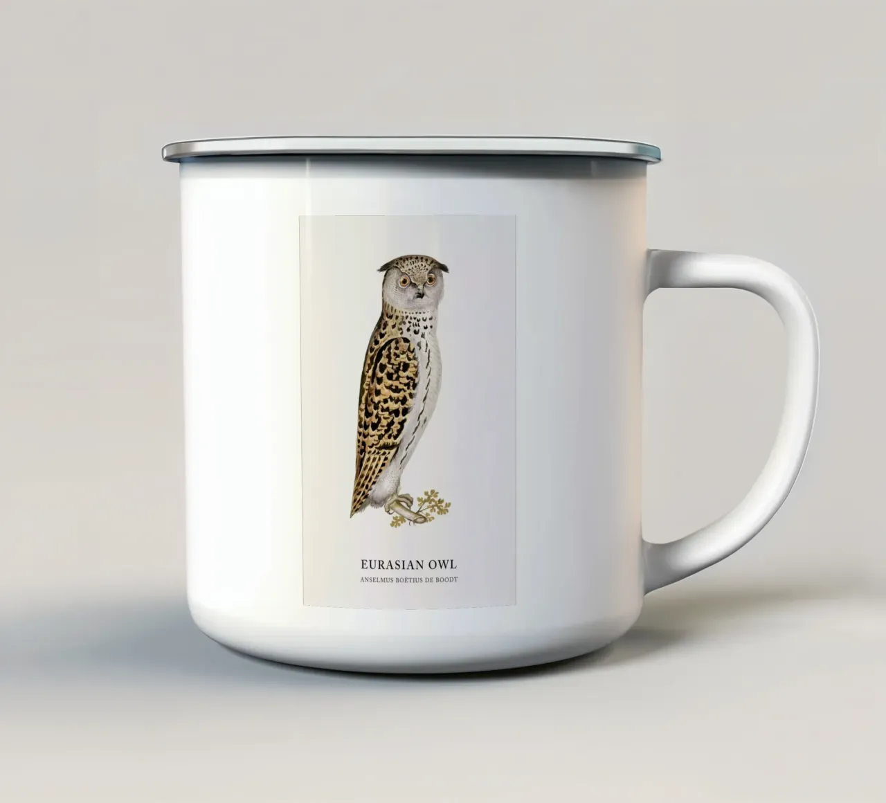 Anselmus Boëtius de Boodt - Eurasian Owl tazza in smalto da Vintage by JUNIQE
