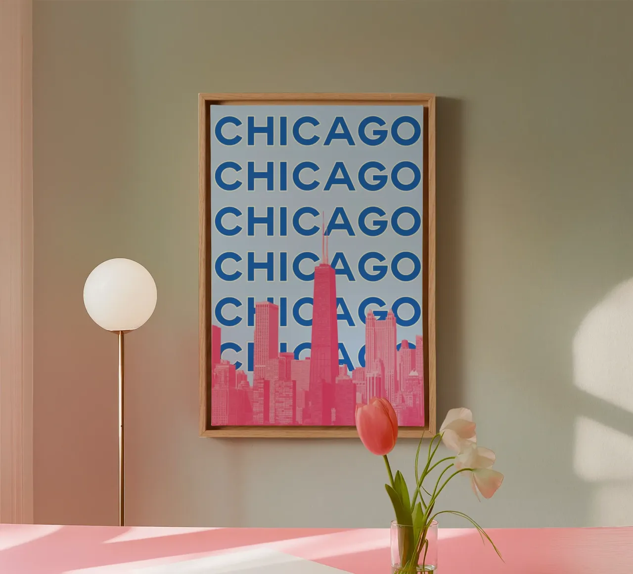 Chicago Illinois Retro Skyline Travel Pop Art Print canvas met Baklijst van NorwesClub