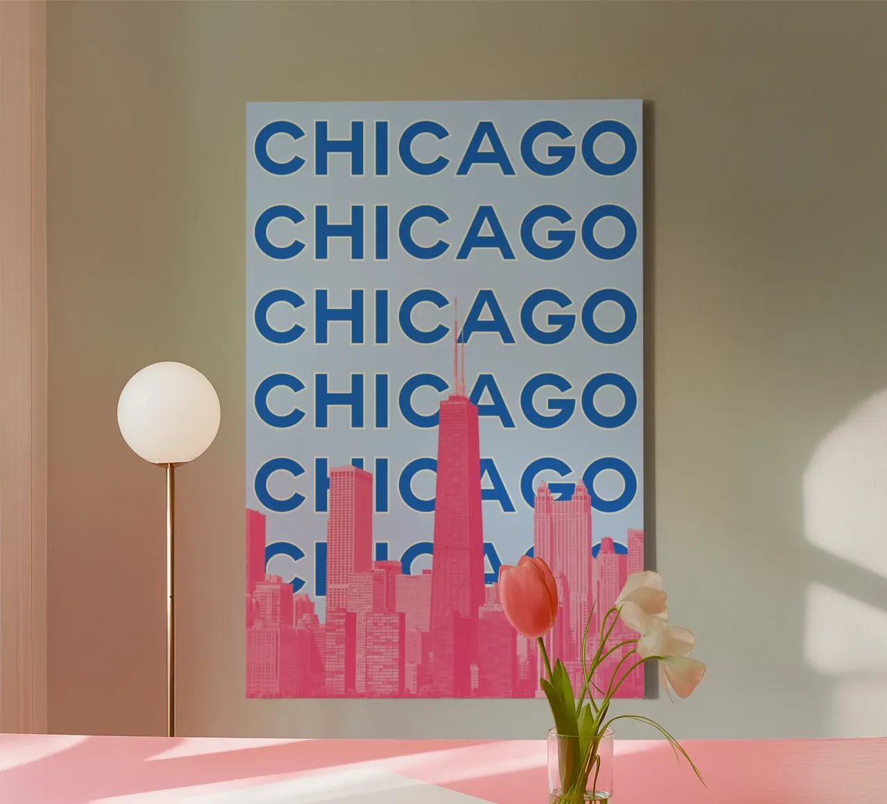 Chicago Illinois Retro Skyline Travel Pop Art Print canvas met Baklijst van NorwesClub