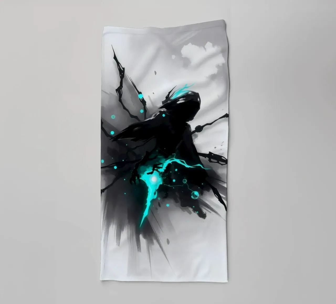 figuur die uit de schaduwen opduikt met blauwe elektrische energie badhanddoek van DesignDoodle