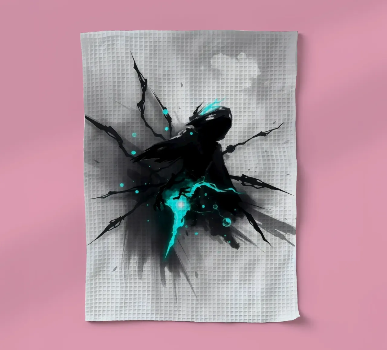 figure sortant de l'ombre avec une énergie électrique bleue torchon de DesignDoodle